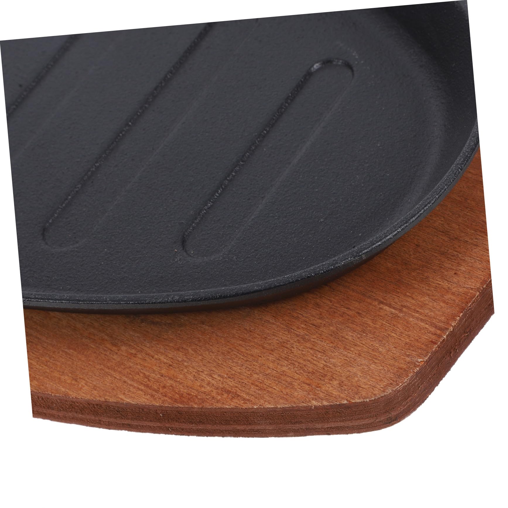 Plancha de Hierro Fundido para Bistec con Base de Madera Superficie Lisa y Fácil de Limpiar Adecuado para Freír Papas y Asar Carnes en Casa