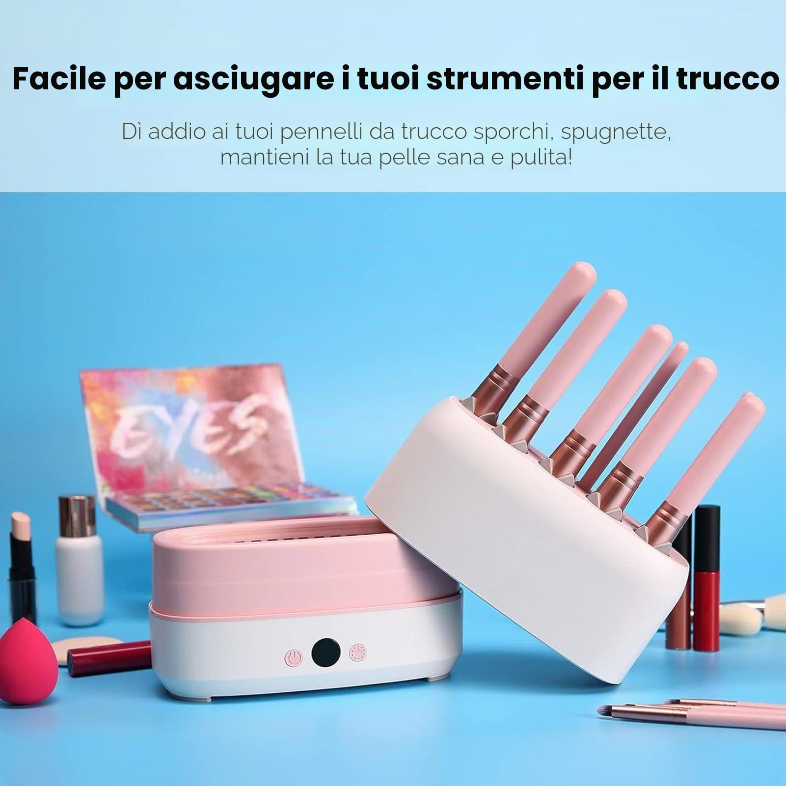 Asciuga Pennelli per Trucco Ad Asciugatura Rapida, Asciuga Pennelli Cosmetici Elettrici Multifunzionali, Stendi Pennelli per Trucco, 12 Fori Sicuro da Usare, Carica USB,