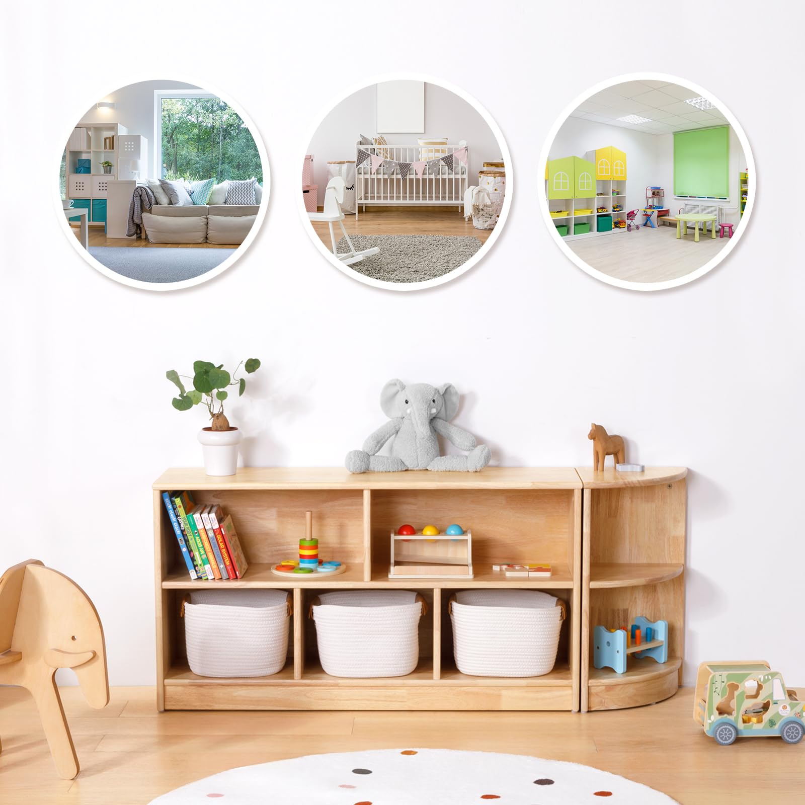 OOOK Gummiholz Kinderregal Spielzeugschrank, Bücherregal Spielzeugregal mit 2 Ebenen, Eckregal Stehend Holz für Kinderzimmer, Spielzimmer und Kindergarten, 30 x 30 x 60 cm