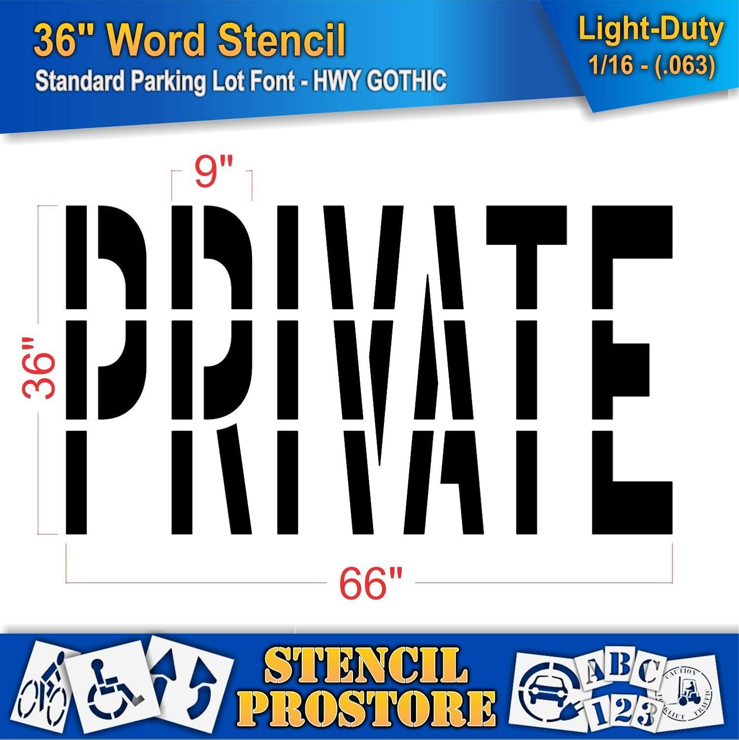 Pavement Marking Stencils - 36 inch Private Stencil - 36" x 66" x 1/16'' (63 mil) - Light-Duty