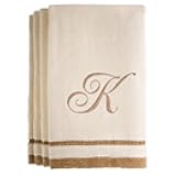 Monogrammed Gifts, Fingertip Towels, 11 x 18 Inches - Set of 4- Decorative Golden Brown Embroidered Towel - Extra Absorbent 100% Cotton- Personalized Gift- For Bathroom/ Kitchen- Initial K (Ivory)