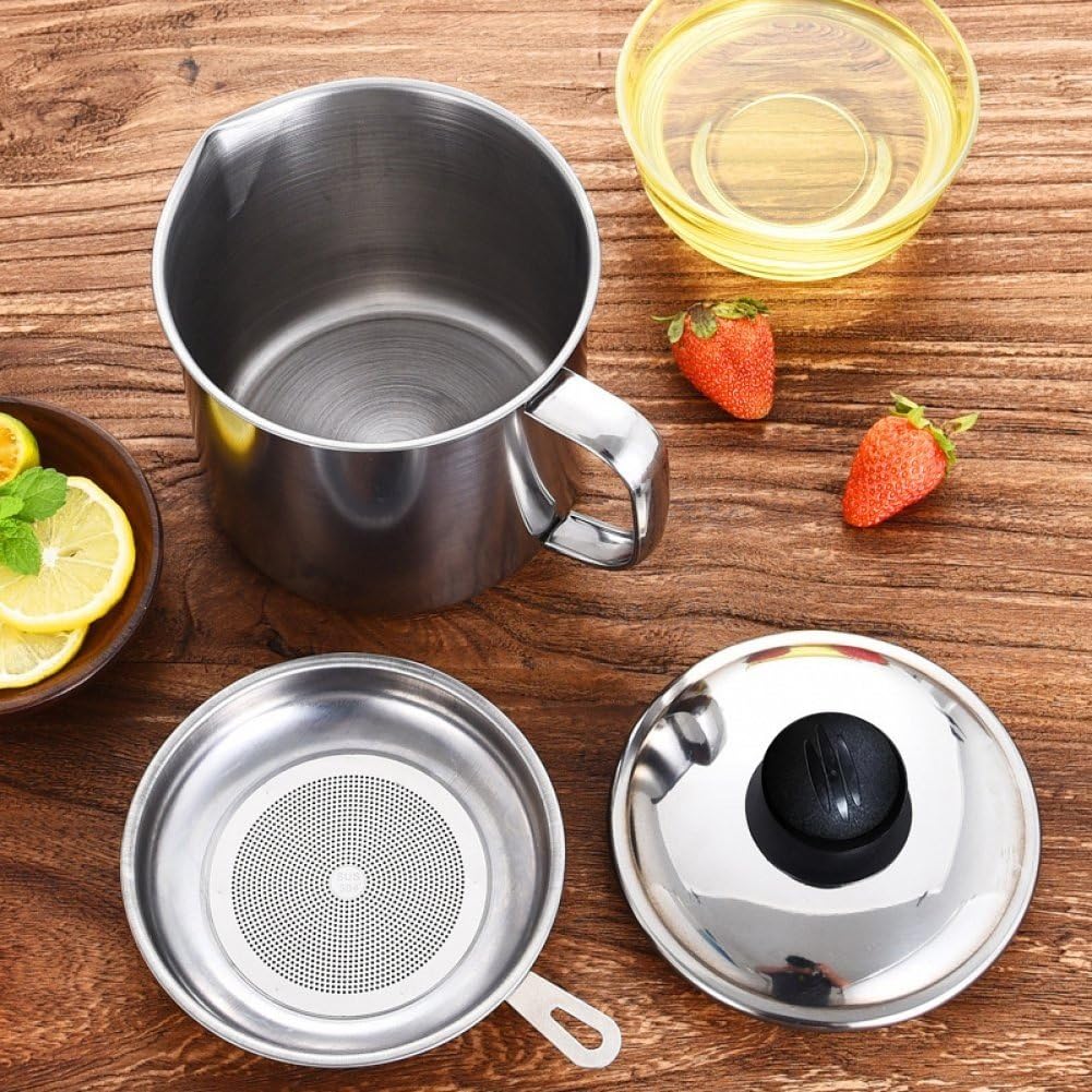 Colador De Aceite Bote De Grasa Con Filtro, Recipiente De Almacenamiento De Aceite De Tocino De Acero Inoxidable Olla De Almacenamiento De Aceite Con Colador De Malla Para Almacenamiento De Grasa En