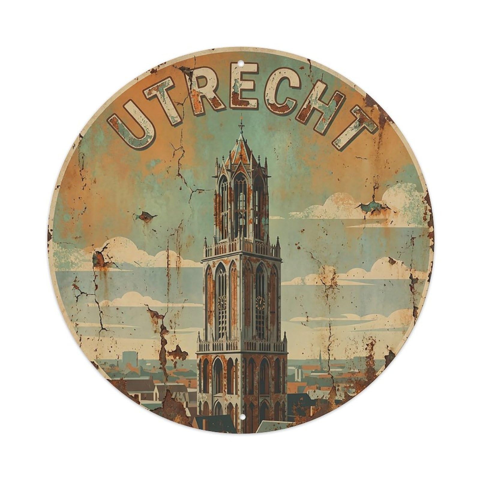 Netherlands Retro Travel Utrecht Vintage Metal Tin Sign Plaque Wall Decor for Cafe, Club Bar, Office, Garden Metal Poster 8x8Inch