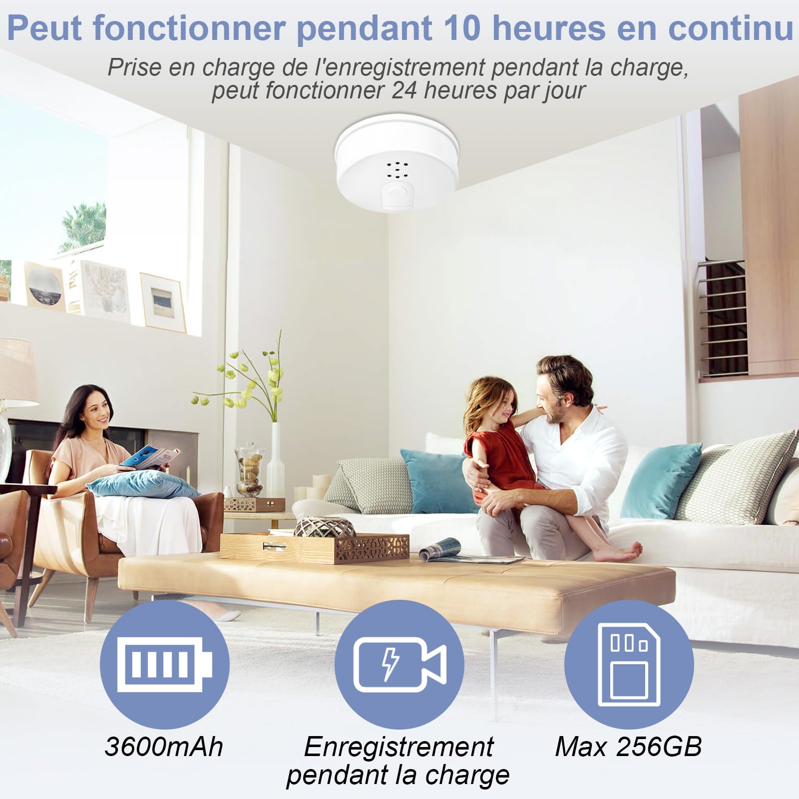 Caméra Espion WiFi 5G/2.4G, Détecteur de Fumée Caméra Invisible HD 1080P, Camera Espion Interieur Discrete 10 Heures avec Vision Nocturne/Détection de Mouvement pour intérieur (Bureau/Maison)