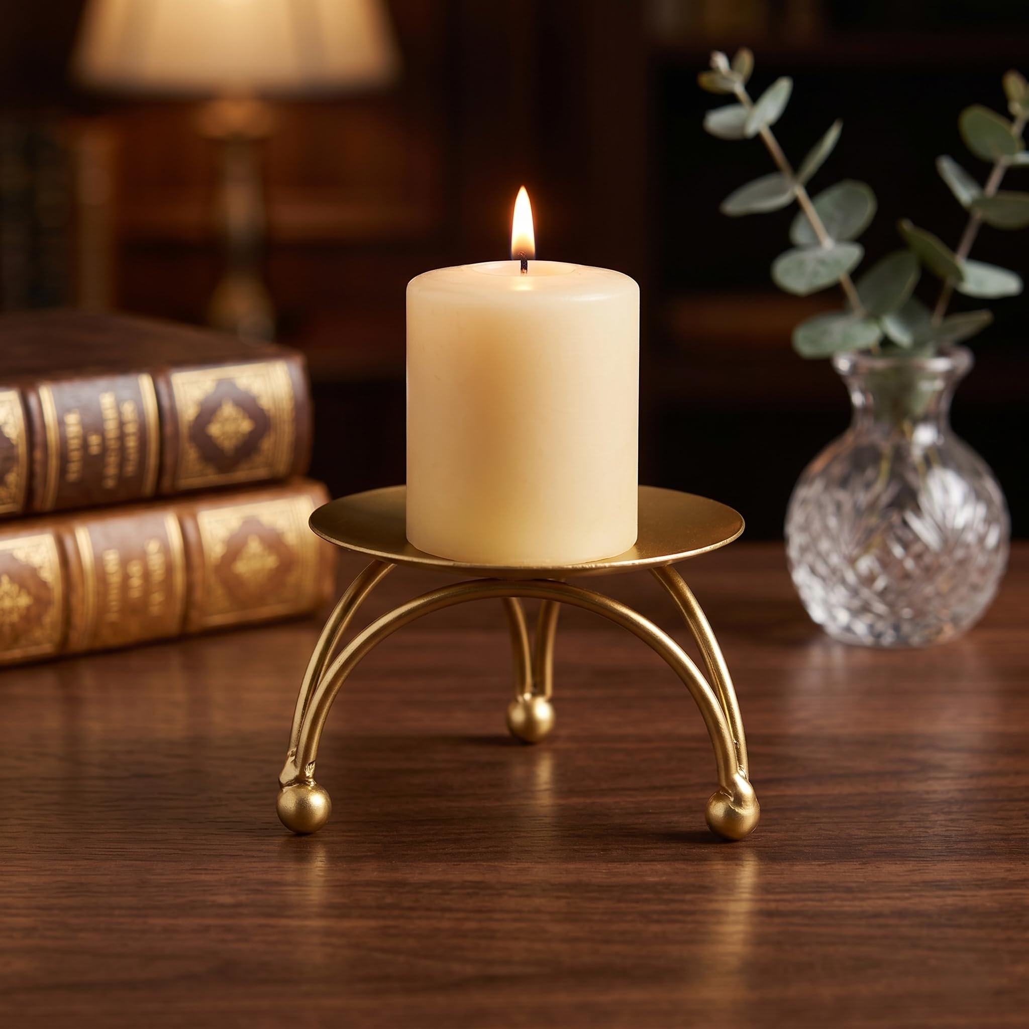 Elegant Metal Pillar Candle Holder Stand | 3 Inch Tall Premium Gold Finish | Decorative Iron Base for Table Centerpiece, Living Room Decor & Festive Gifting-image-16