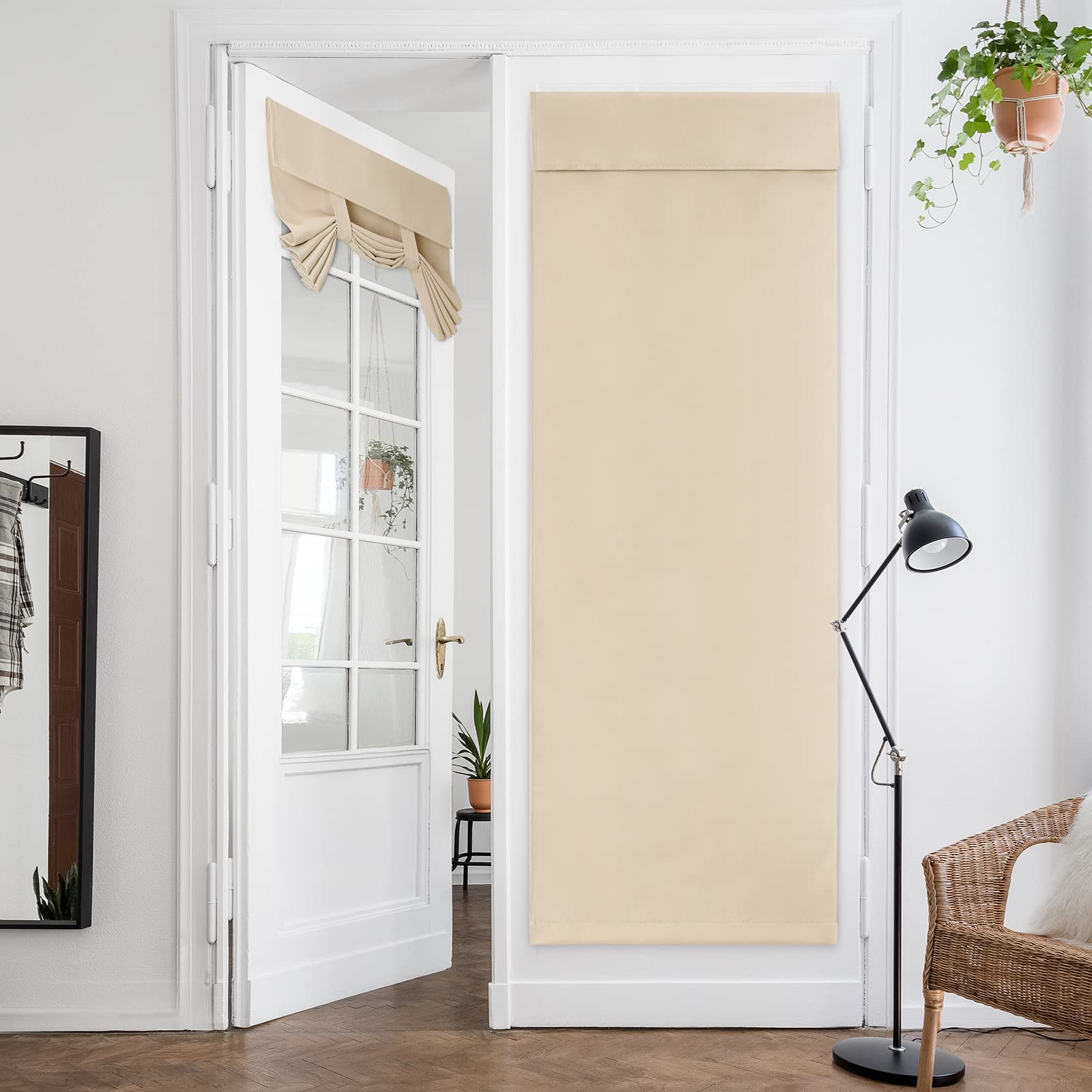 HOMEIDEAS Beige French Door Curtains, Privacy Blackout Door Curtains Panel, 26 X 80 Inch French Door Shades for Glass Door, Thermal Insulated Door Window Covering Tie Up Shades for Bedroom, 1 Panel