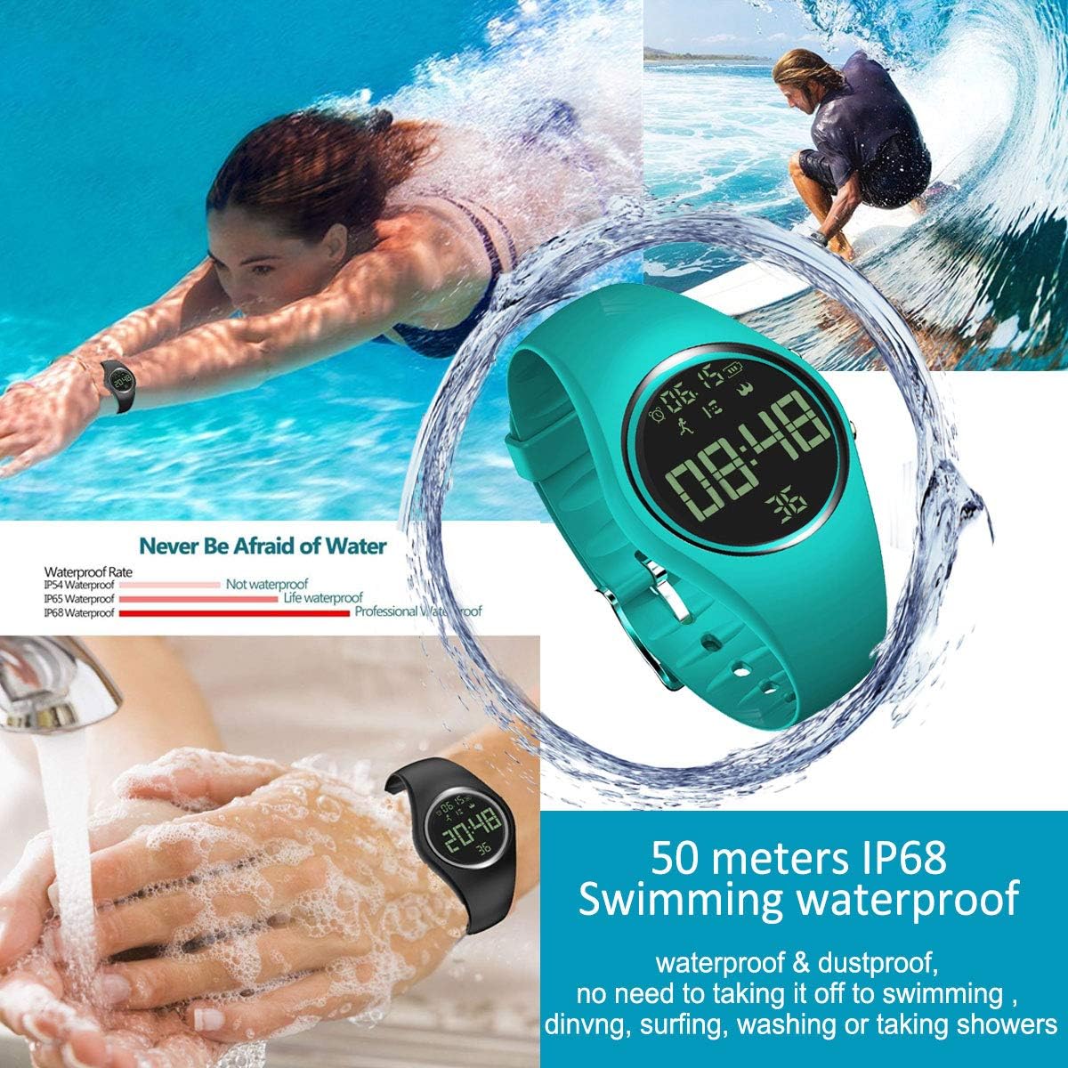 3D Non-Bluetooth Pedometer Watch Sport Wristband IP68 Swimming Water-resistant Fitness Tracker with Accurately Track Steps/Distance/Calorie/Clock/Timer for Walking Running Kids Men Women (Marrs Green) : Sports & Outdoors