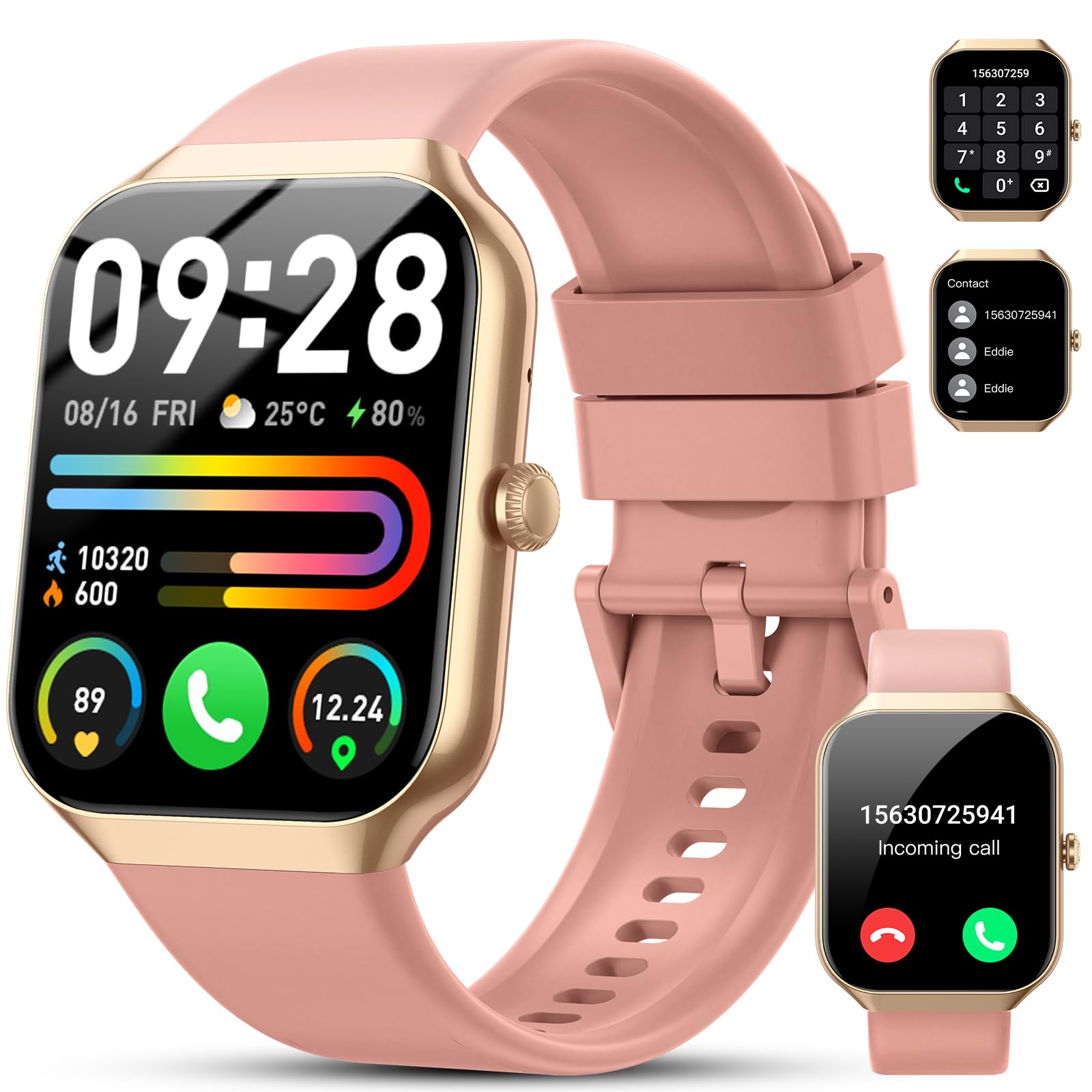 Smartwatch Uomo Donna, 1.96" Orologio Smartwatch con Effettua/Risposta Chiamate, 112+ Sportive Smart Watch con Sonno/Cardiofrequenzimetro, IP68 Impermeabile Fitness Tracker per iOS Android, D'oro Rosa