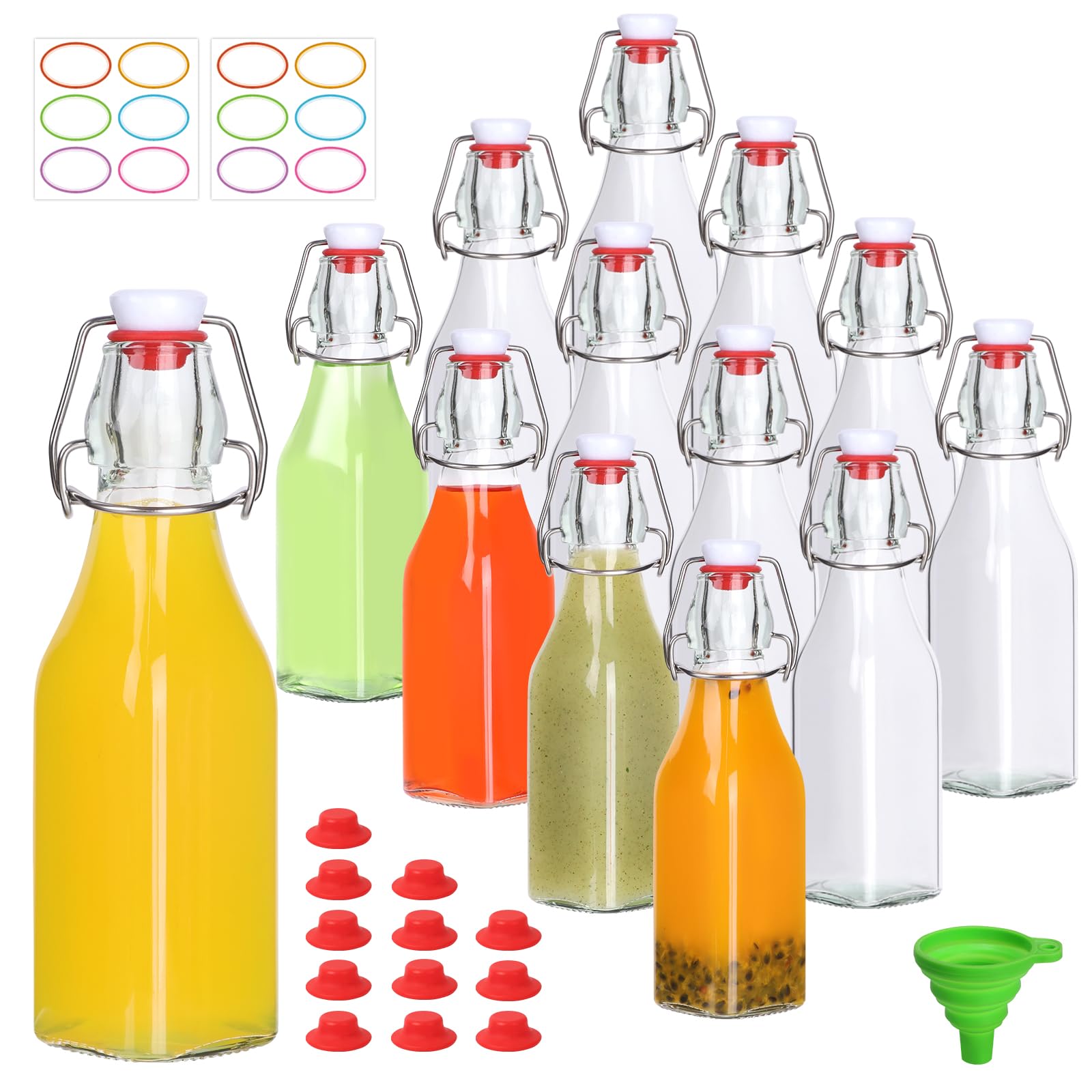 Photo 1 of CAKKVDE 12 Pack 8oz Swing Top Glass Bottles,Flip Top Glass Bottle,Square Bottles with Airtight Stoppers for Kombucha, Kefir, Vanilla Extract, Beer