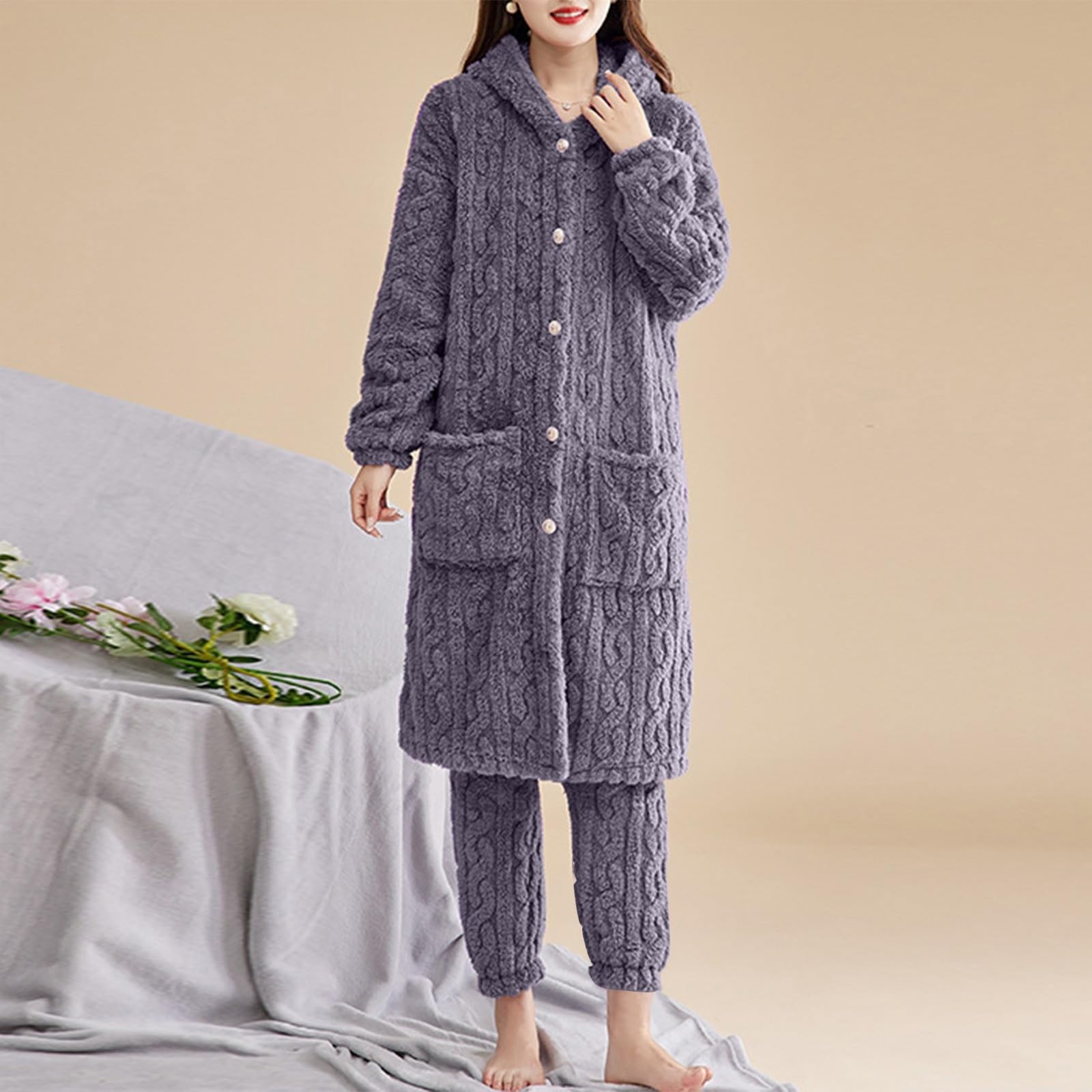 Pijamas de mujer genérico de invierno cálido pijama, pijama de mujer cálido invierno de algodón, conjunto de hogar y casual, conjunto suave y cómodo, ropa cómoda y fácil de llevar, ropa de tela