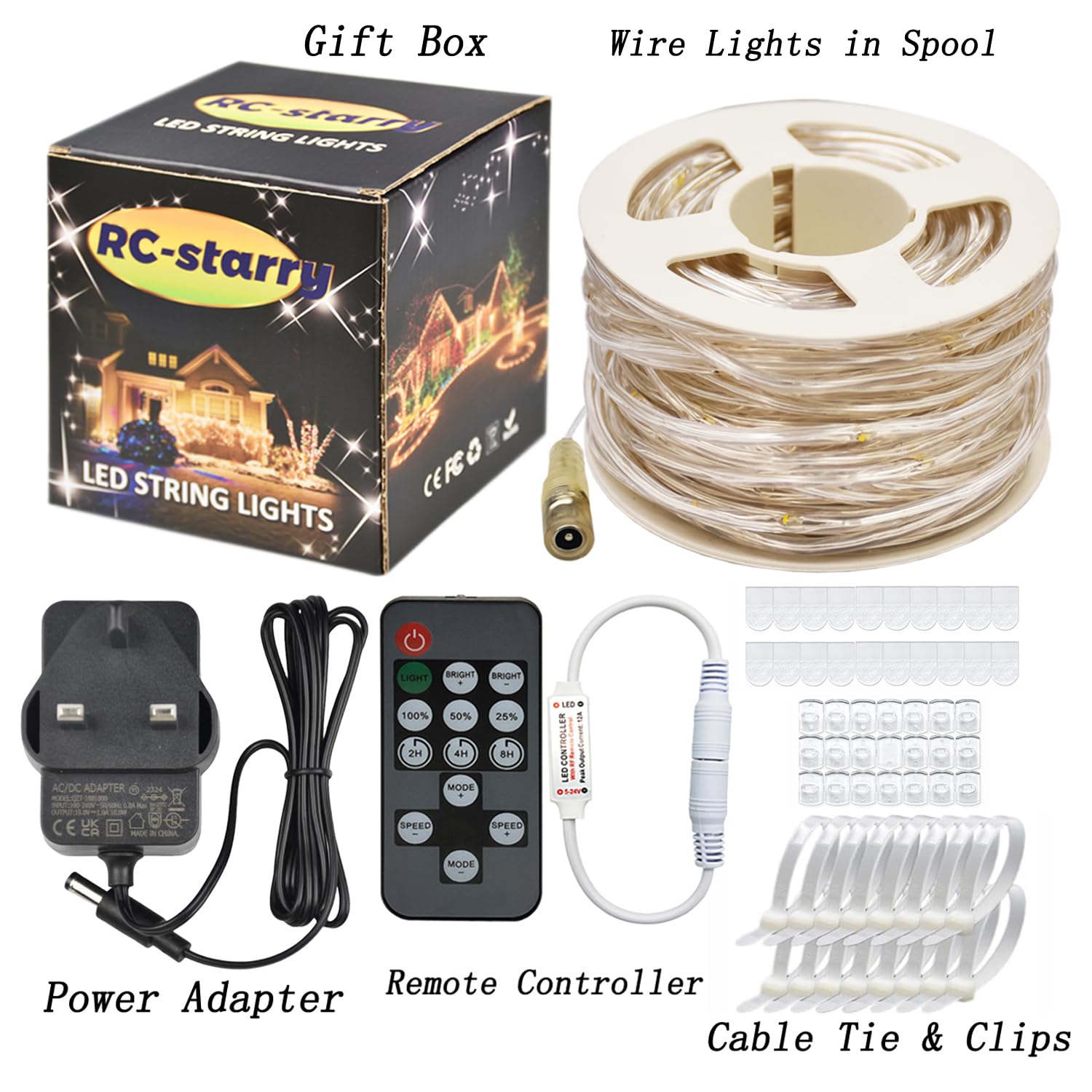 RcStarry 30M/100FT 300 LED Dia 3MM Rope/Wire Lights Multicolor - Image 2