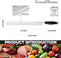 Vista 3 de Cuchillo para cortar rebanadas, cuchillo de pechuga de 12 pulgadas, diseño de mango ergonómico, para cortar barbacoa, pavo y jamón, carne asada