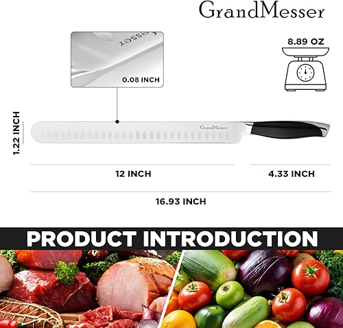 Miniatura 3 de Cuchillo para cortar rebanadas, cuchillo de pechuga de 12 pulgadas, diseño de mango ergonómico, para cortar barbacoa, pavo y jamón, carne asada con