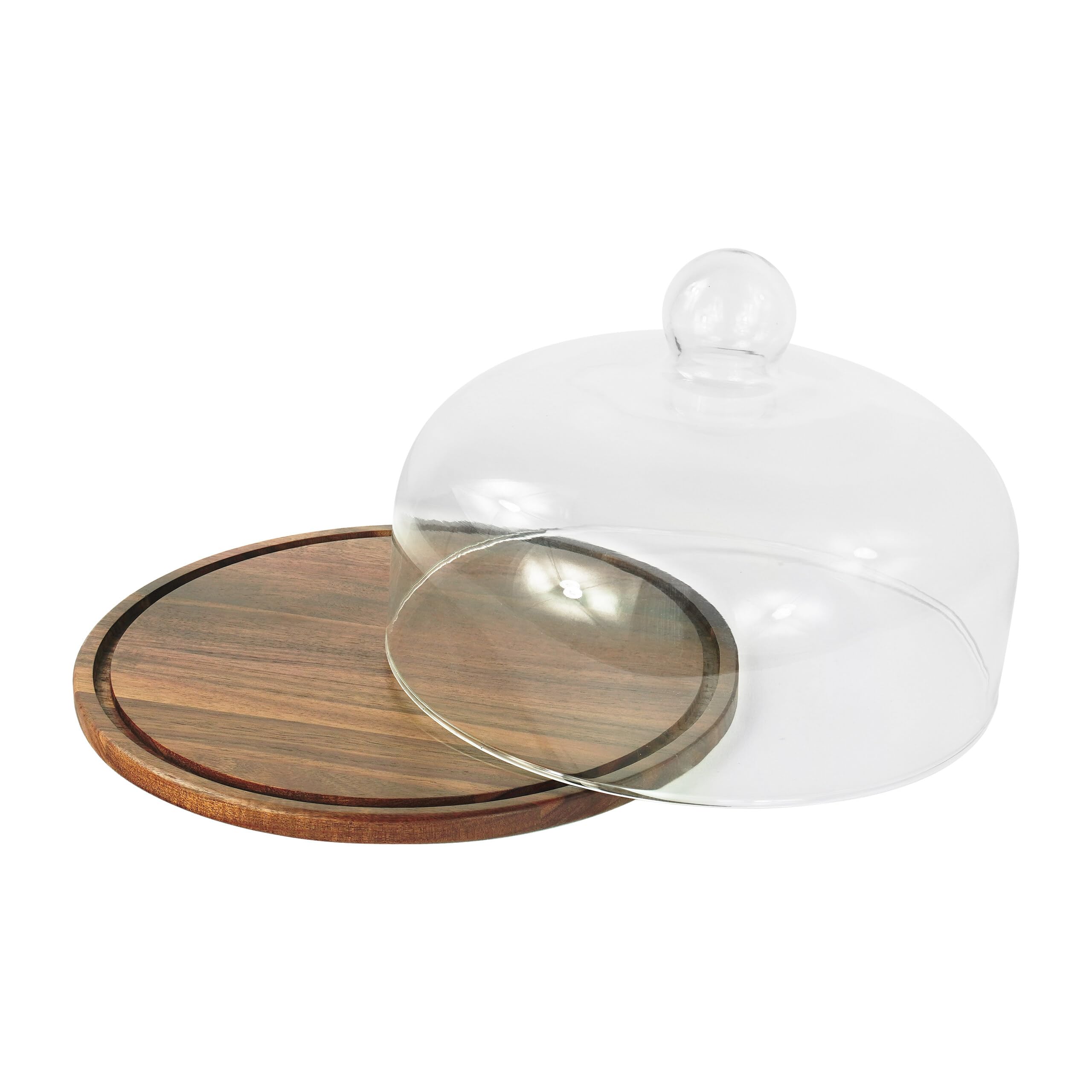 Relaxdays Tarta con Tapa de Cristal y Bandeja para Pasteles, Campana para quesos de Madera, 16 x 28 cm, Natural
