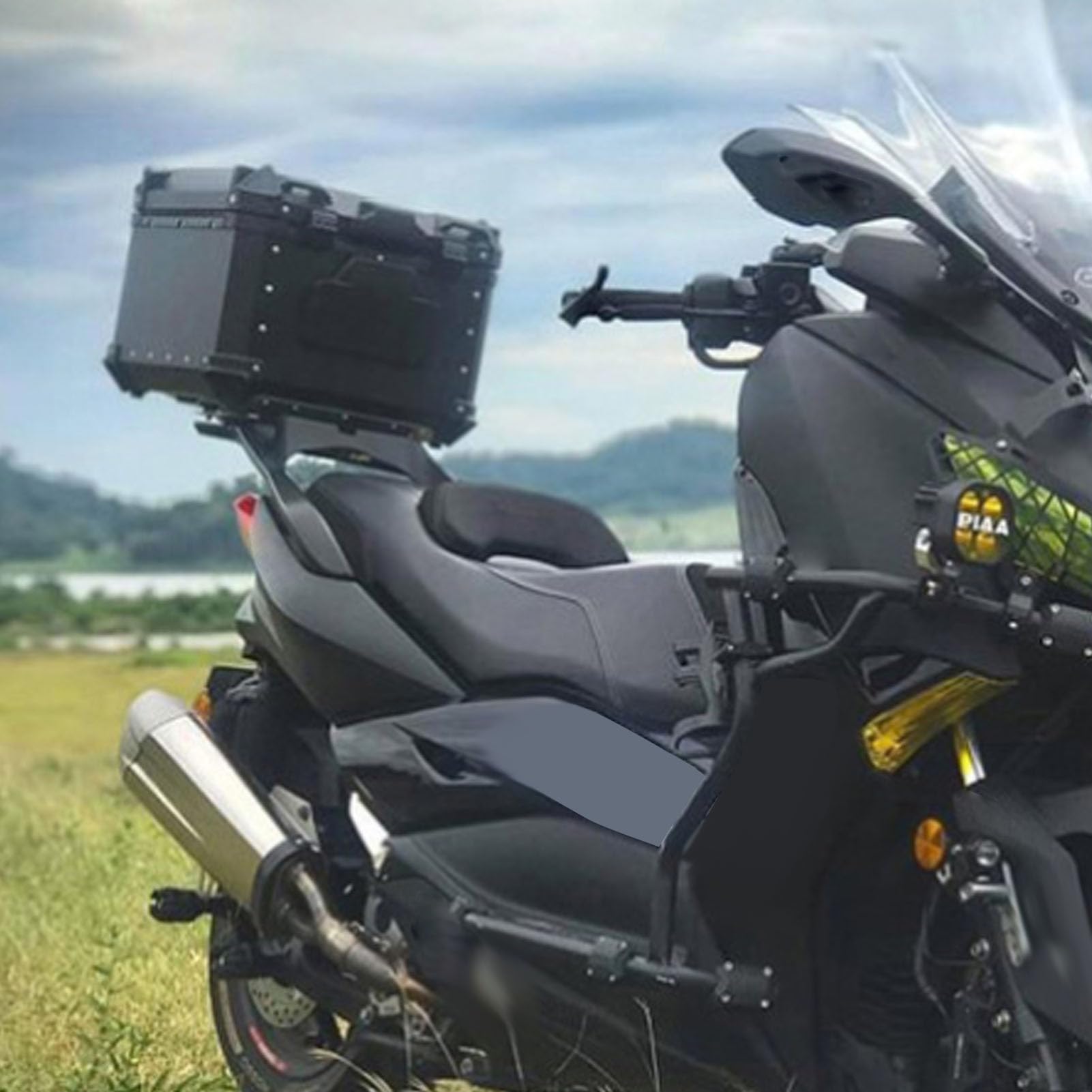 Fockety 28-litrowy kufer motocyklowy z zamkiem, uniwersalny aluminiowy kufer motocyklowy z kluczykami, wyjmowaną miękką wyściółką i kieszeniami, odporny na wstrząsy schowek
