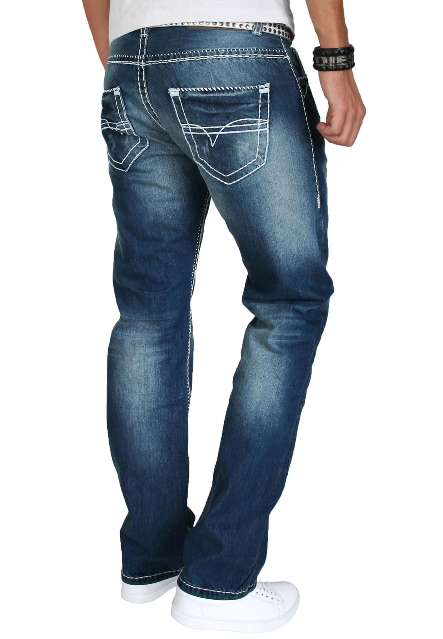 Alessandro Salvarini Uomo Designer Denim Jeans Bianco-Giallo Cucitura AS007