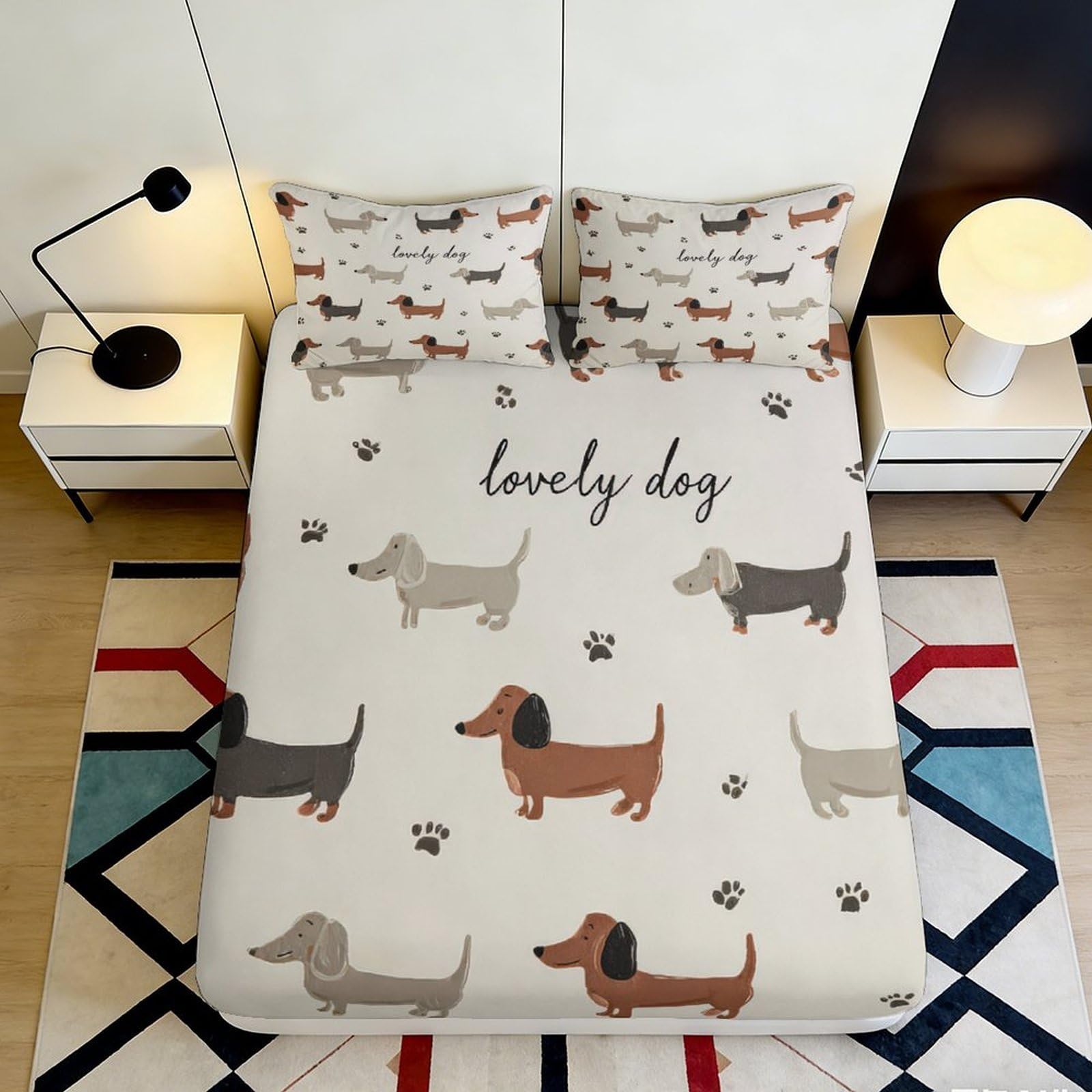 Jqzkxnhpbr Style-10 3D Printed Dachshund Pattern Fitted Sheet Microfiber Soft Anti-Slip Lovely Dog Bed Cover For Bedroom Guest Room Decor 90X200x25cm