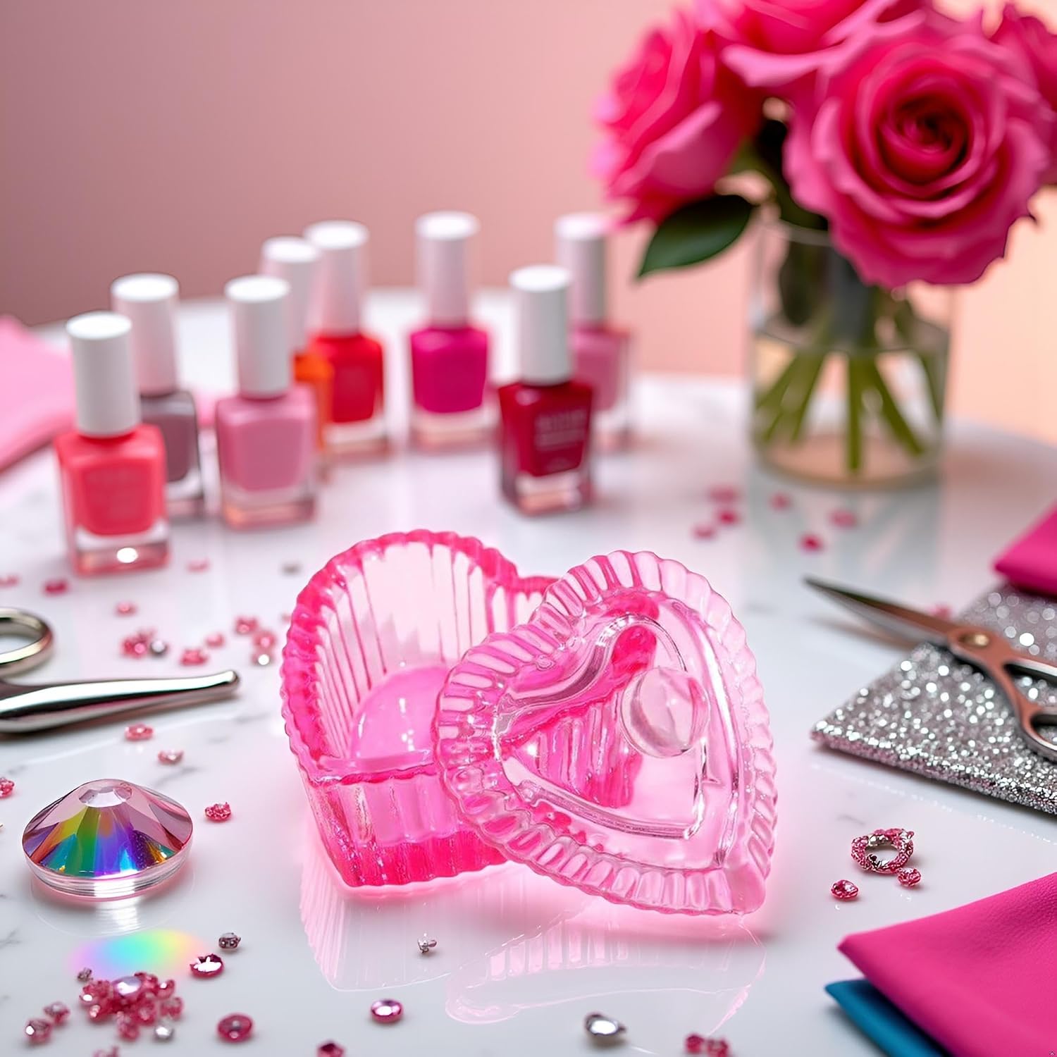 Pink Nails Art Glass Dish,Nail Crystal Bowl Nail Liquids Crystal Cup Nail Design Tool,False Nails and Accessories,Acrylic Liquids Powder Glass Dappen Dish Heart Shaped Nail Crystal Cup For Salon