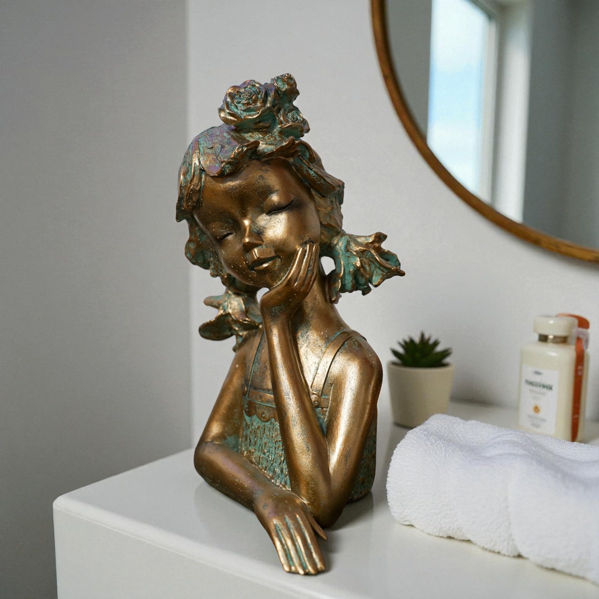 formano Büste Mädchen bronzefarben 30cm elegant Dekofigur Polyresin Patina-Effekt– stilvolle Skulptur im Antik-Look für Wohnzimmer, Regal & Sideboard – detailreich & zeitlos schön