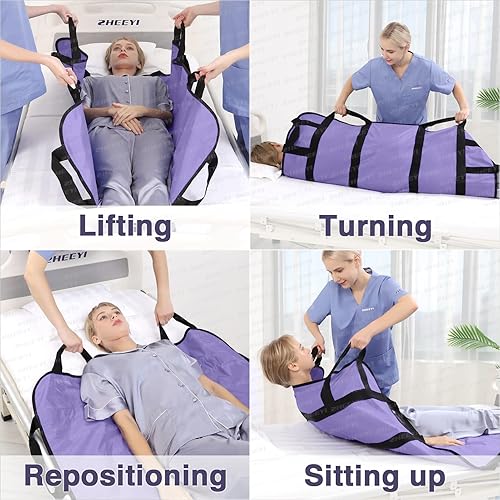 Vista 15 de Almohadilla de cama de posicionamiento con asas reforzadas, asistente de hoja de transferencia de pacientes de 43 x 36 pulgadas para levantamiento