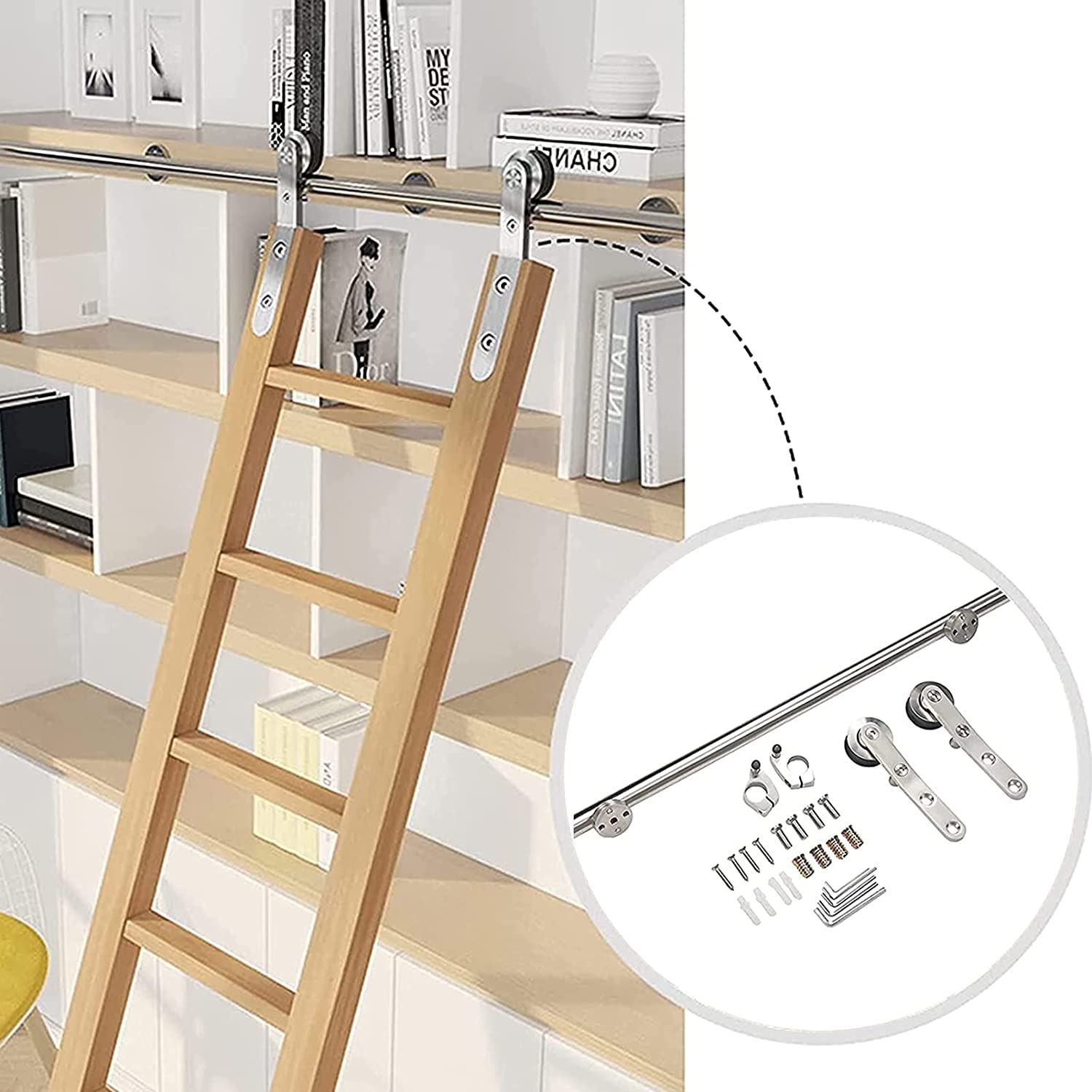 Rails roulants pour échelle de bibliothèque et loft, quincaillerie coulissante en acier inox
