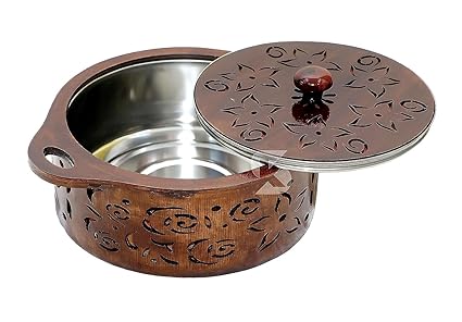CraftsCollectionStore Wooden Casserole Box for Roti | Hot Box for Kitchen Hot Pot Roti Box with Stainless Steel Hot Food Easy to Store