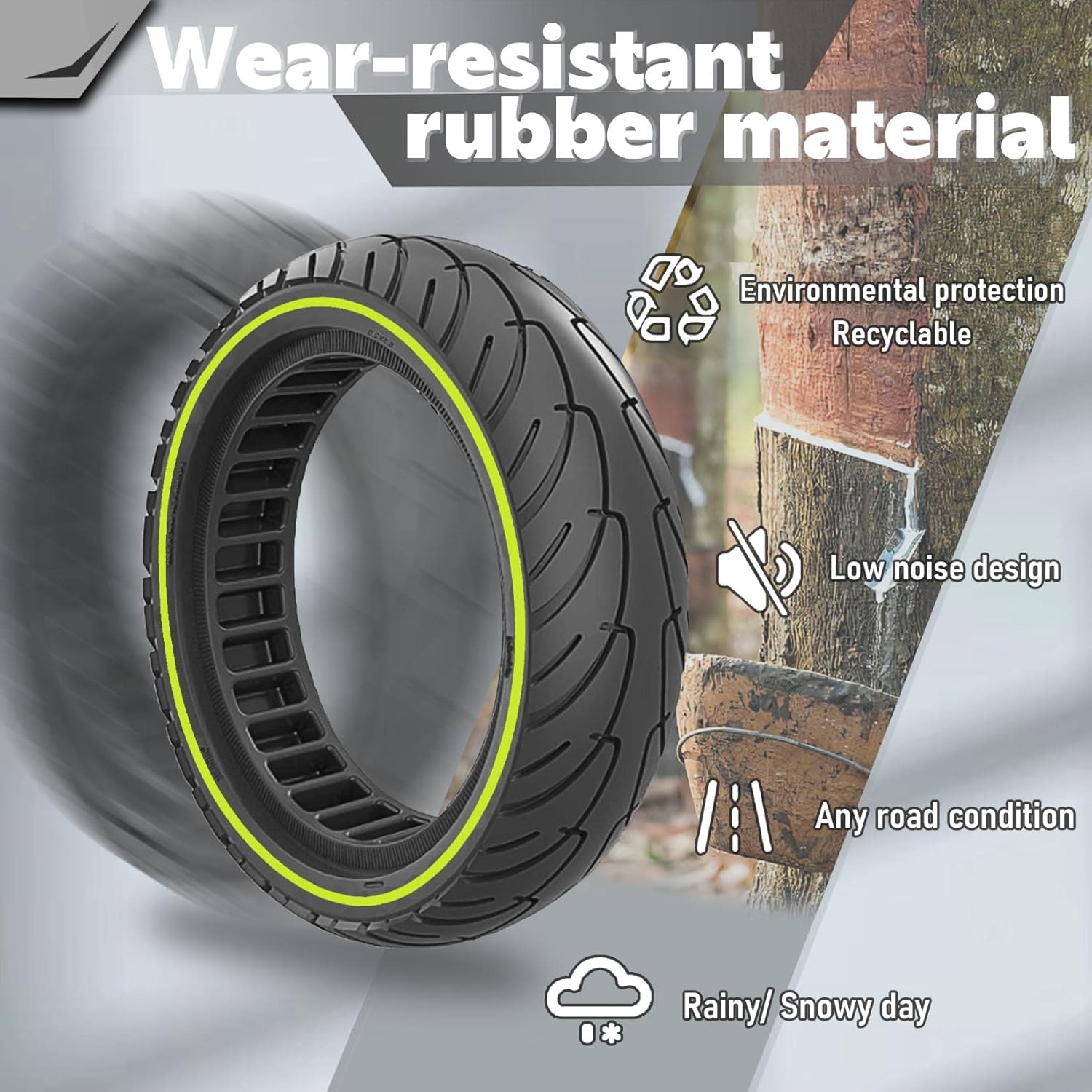 8.5x2.0 Solid Tire, Nighttime luminous Design, 50/75-6.1 8 1/2x2 Inch Replacement Tire, Fit for Gotrax GXL V2/ Xr Hiboy S2 Electric Scooter, Explosion-Proof Tubeless Tire, Green 2pcs