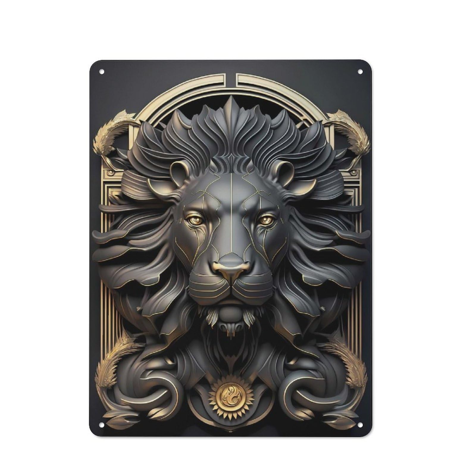 Junmoney Style-11-1 Tin Wall Plaque 40X30cm With Black Golden Lion Art Deco For Workshop Wall, Housewarming Wall Decor For People Furnishing Workshop