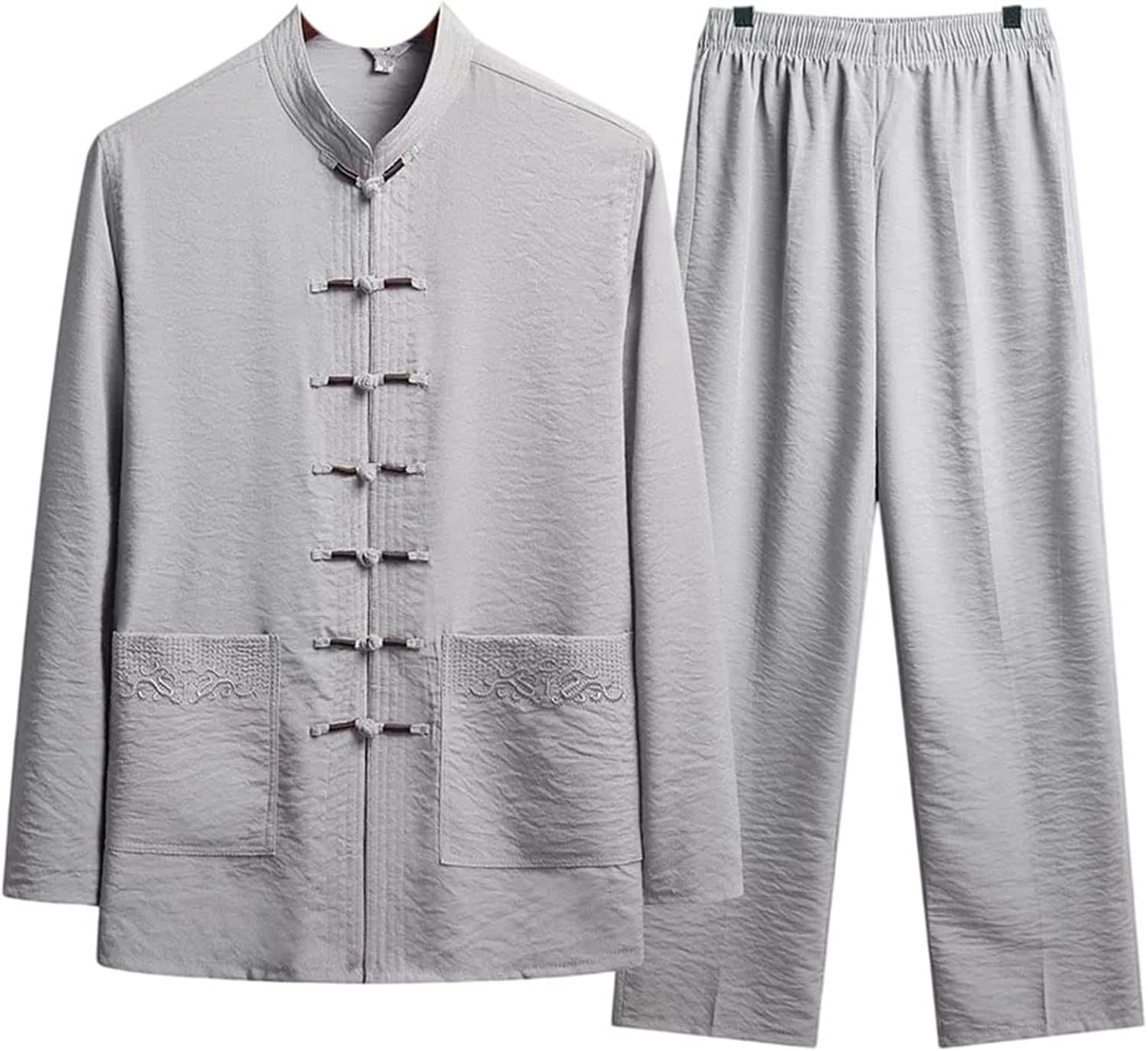 Chinese Traditional Clothing Set Men Autumn Frog Button Kung Fu Shirt Oriental Retro Top Pants Tai Chi Uniforms