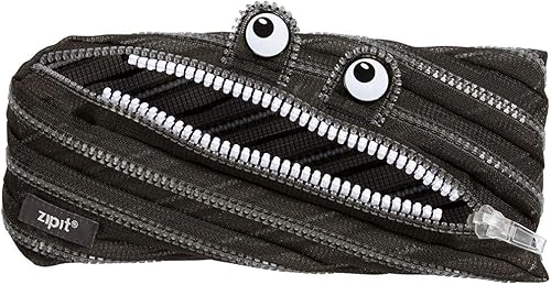 ZIPIT Estuche Monster para niños, con capacidad para hasta 30 bolígrafos, lavable a máquina, hecho de una cremallera larga (malla negra)