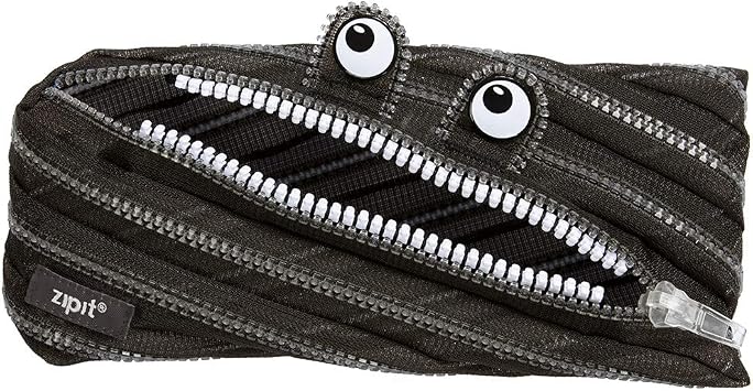 ZIPIT Monster Pencil Case for Boys, Holds Up to 30 Pens, Machine Washable, Made of One Long Zipper! Black Mesh