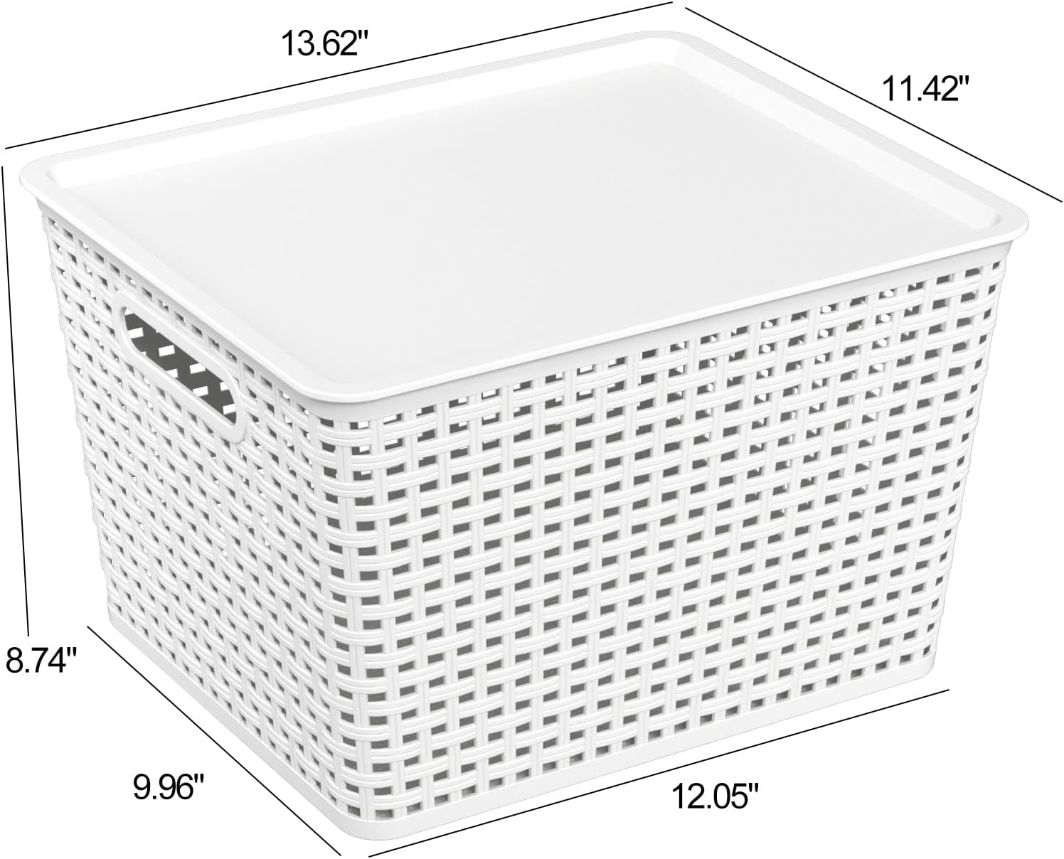 Teyyvn 6 Pack Large Plastic Storage Basket with Lid, 20 Quart Lidded Storage Basket Bin for Closet Shelves, White