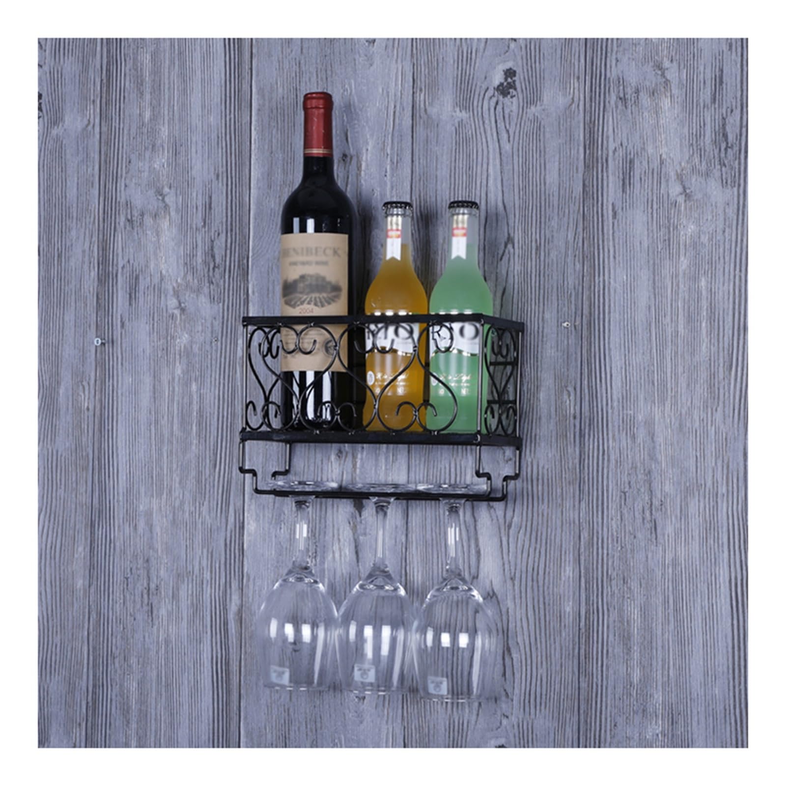 Casier à vin mural métal noir porte-verres présentoir bouteille cuisine
