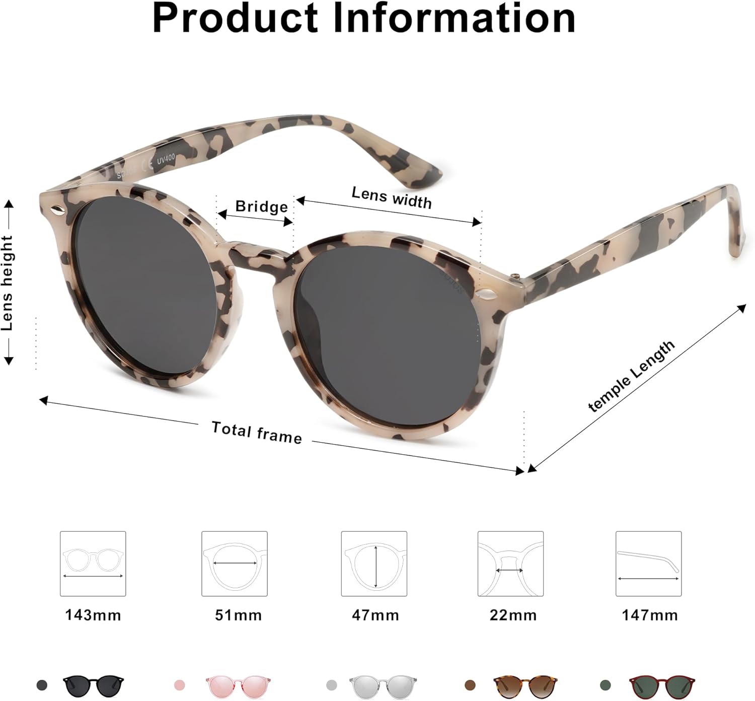 SOJOS Retro Round Polarized Sunglasses for Women Men Classic Vintage Sunnies SJ2069 - Image 4