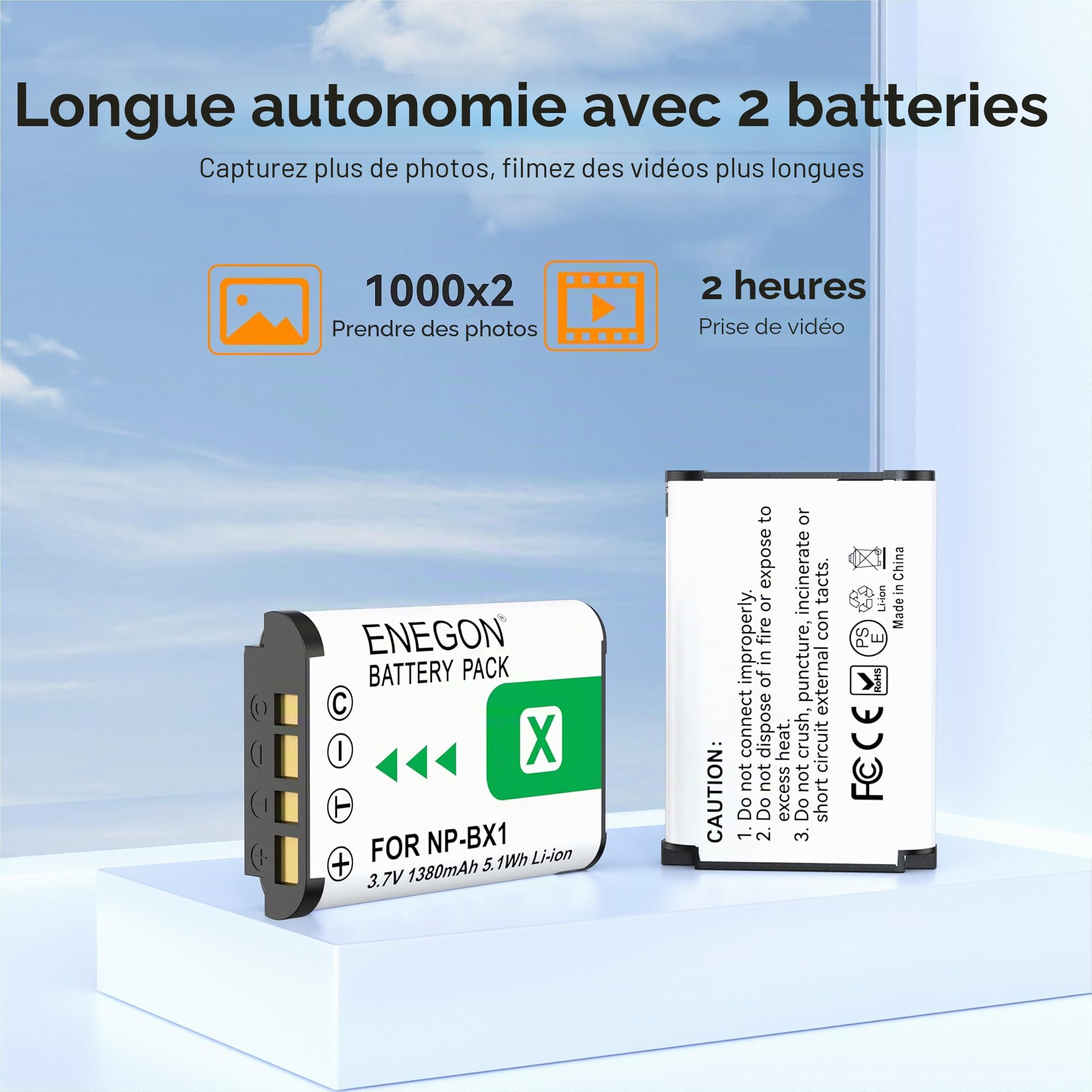 ENEGON NP-BX1 Batterie (2 X 1380mAh) + Chargeur LCD avec Stockage (SD) pour Sony NP-BX1 et ZV-1/ZV-1 II, DSC-RX100, DSC-RX100 VII/VI/V/IV/III/II/VA (M7-M2), HDR-CX405, FDR-X3000, HX300