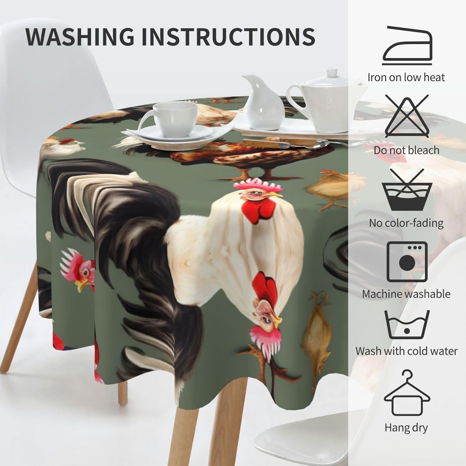 Chicken and Rooster Print Print Wrinkle Free Dining Table Cover for Birthday Party Farmhouse Tablecloths Up to 60 x 60 Inches