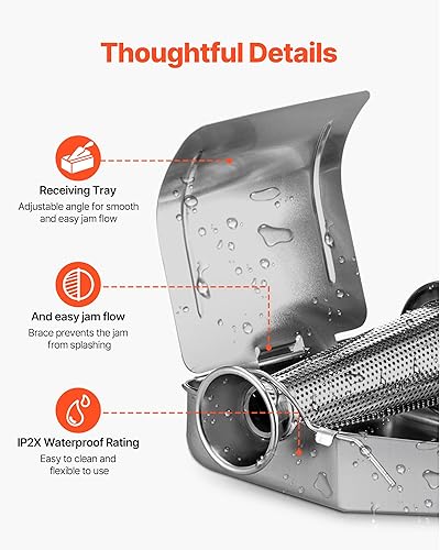 Miniatura 6 de VBENLEM Colador eléctrico de tomate de 110 V, 370 W, fresadora de tomate de grado comercial, prensa y colador de tomate de acero inoxidable,