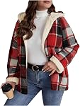 Womens Plaid Shacket Jacket Sherpa Lined Flannel Jackets Oversized Winter Warm Zip Up Fleece Hoodies Coat Outwear