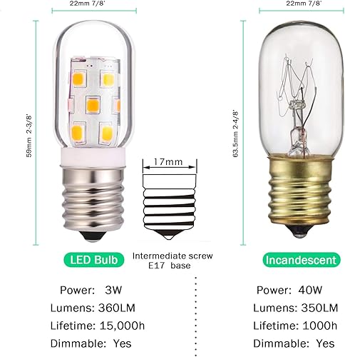 Miniatura 3 de LED microondas refrigerador campana extractora sobre estufa reemplazo 8206232A E17 base intermedia 40W bombilla incandescente 120V 3W 360lm