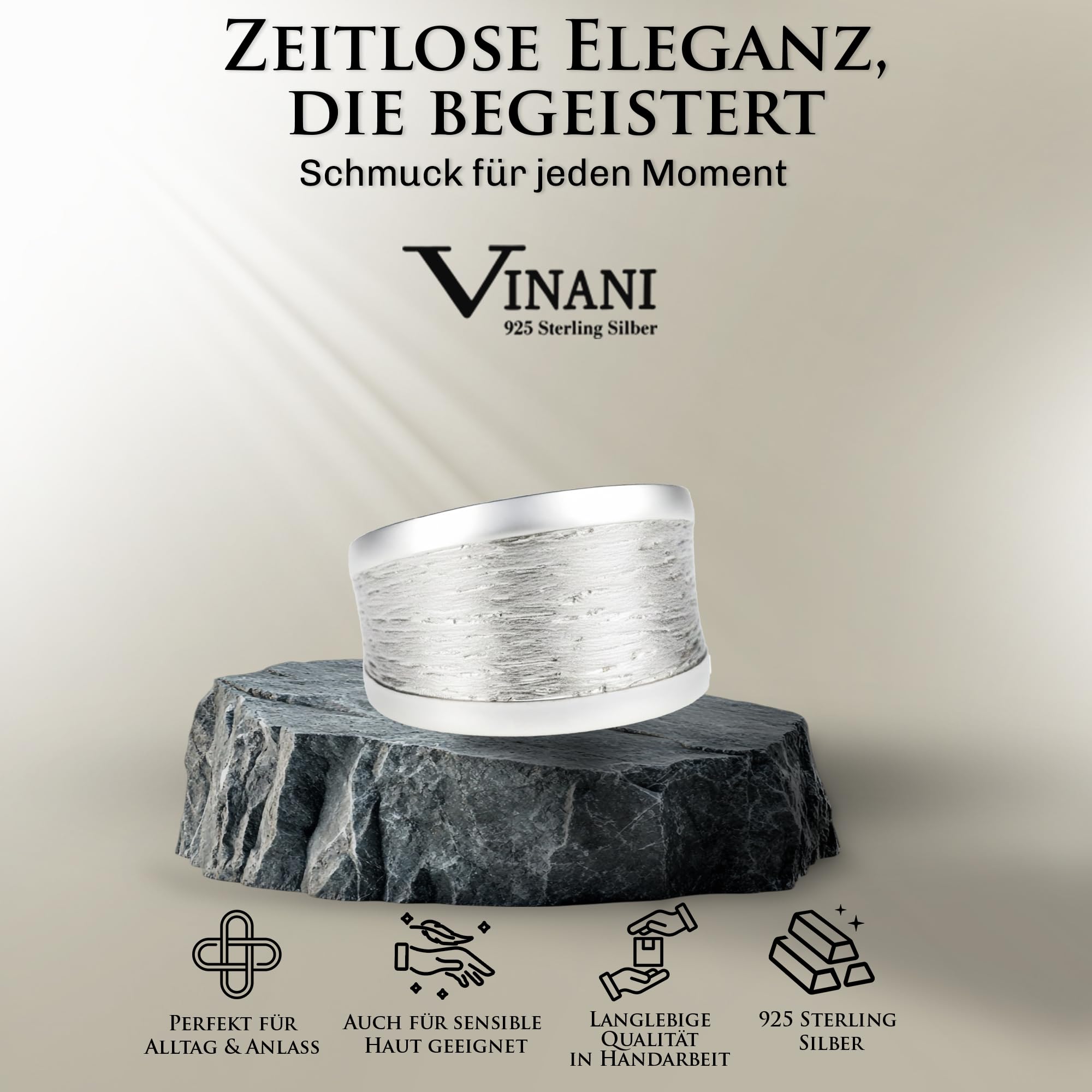Vinani Bague - Rainure - massif - brossé - Bord lustré - Argent 925 - RMG