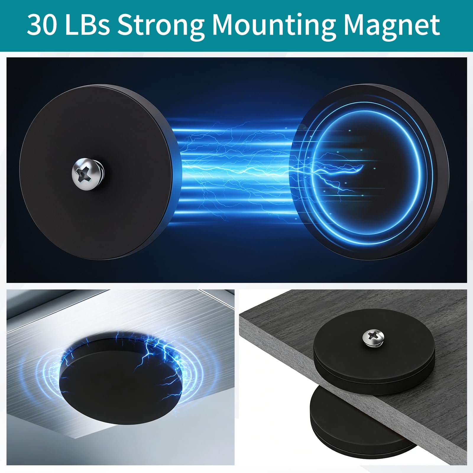 4PC Rubber Coated Mounting Magnets, Anti-Scratch, 30LBs Neodymium Magnet Base with M4 Threaded Studs, for Light Strip, Cameras, Tools and Machines, Outdoor — Amazon image 4