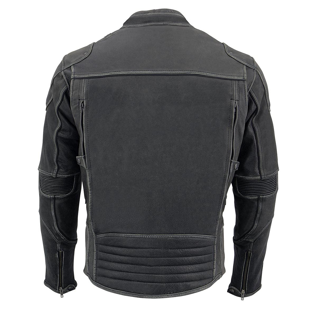 Milwaukee Leather MLM1536 Mens Vintage Distressed Grey Leather Scooter Style Motorcycle Jacket - Reflective Piping — view 6