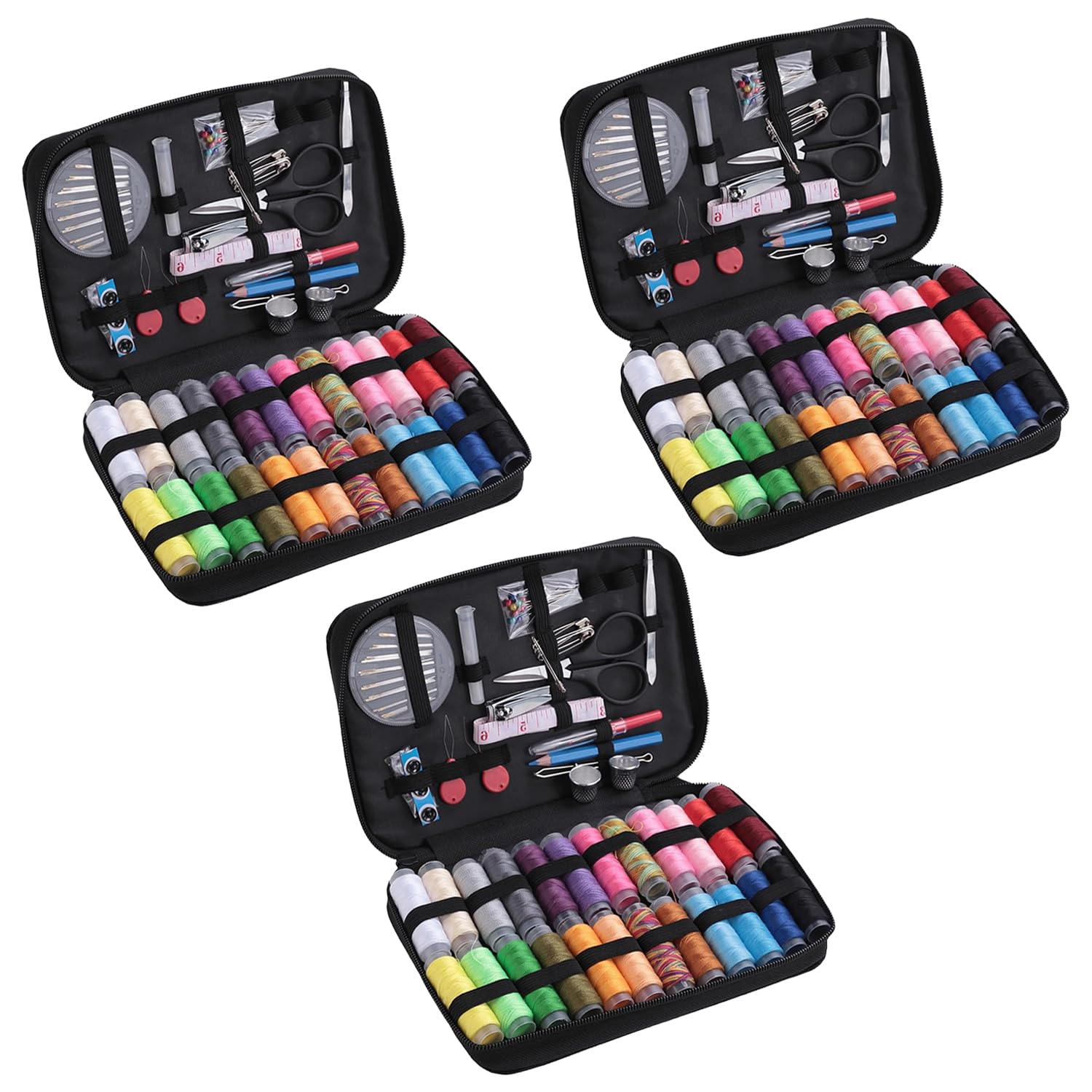 Kuber Industries (Set of 97 X 3) Korean Sewing Kit for Travel | Multifunctional Needle & Thread Box Set | Silai Machine Tailoring Stitching Kit | Sui Dhaga Pouch for Fashion Designing-Hand Embroidery