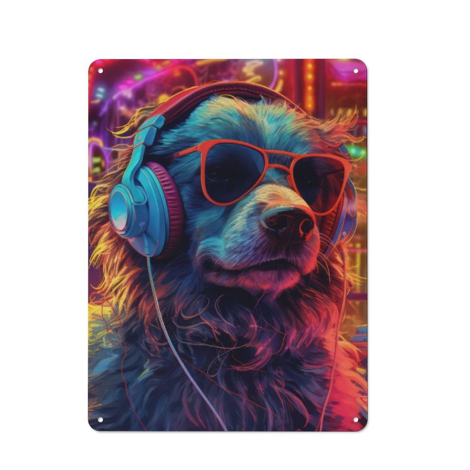 Junmoney Dog Headphone Dj Music For Lounge Or Reading Corner, Retro Metal Plaque 40X30cm, For Vintage Wall Decor Fans, For Metal Sign Collectors