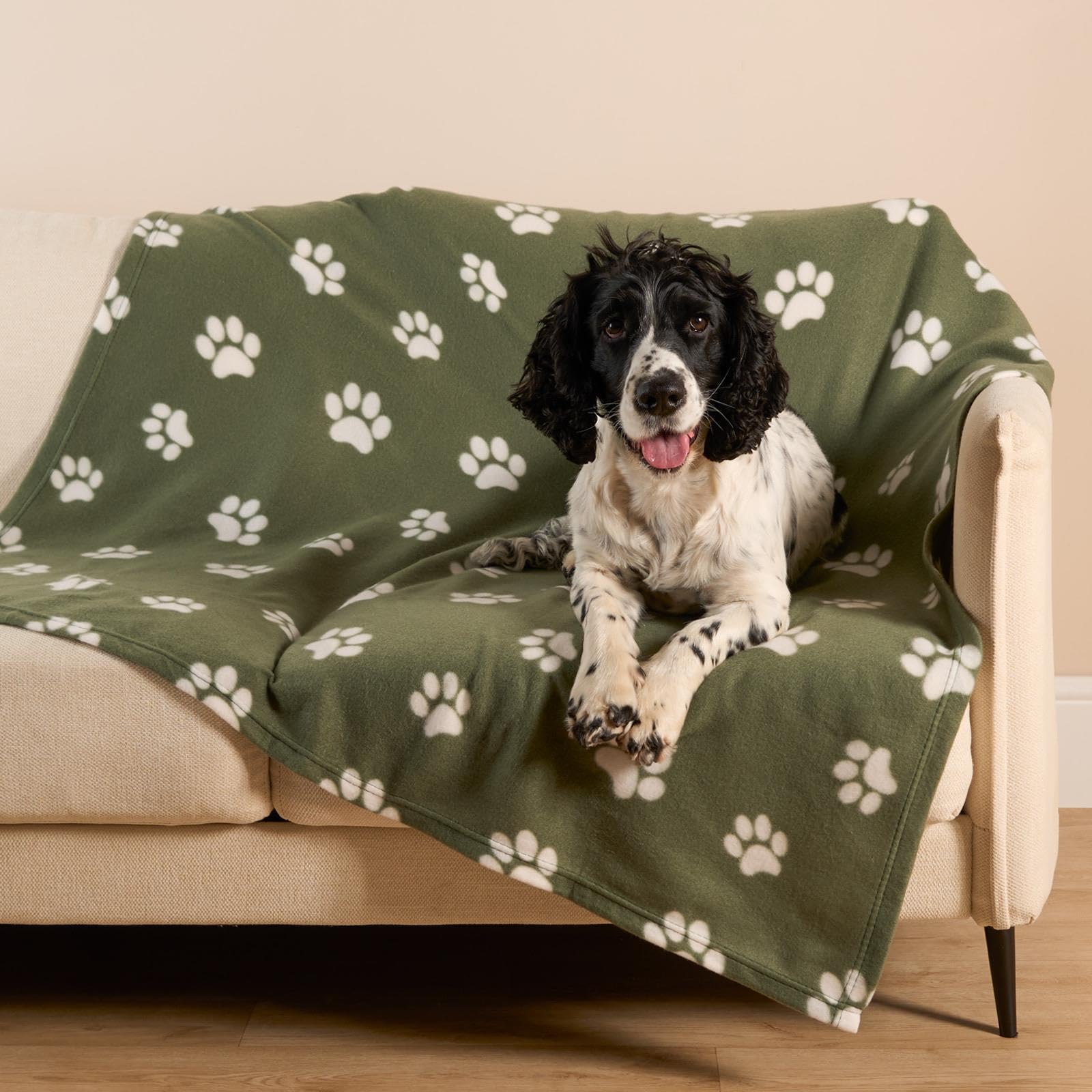 OHS Dog Blanket, Super Soft Comfy Polar Fleece Blanket Stylish Pet Paw Print Design Sofa Cover Throw Dog Blankets Washable Warm Pet Fleece Blanket, Green - 120 x 150cm