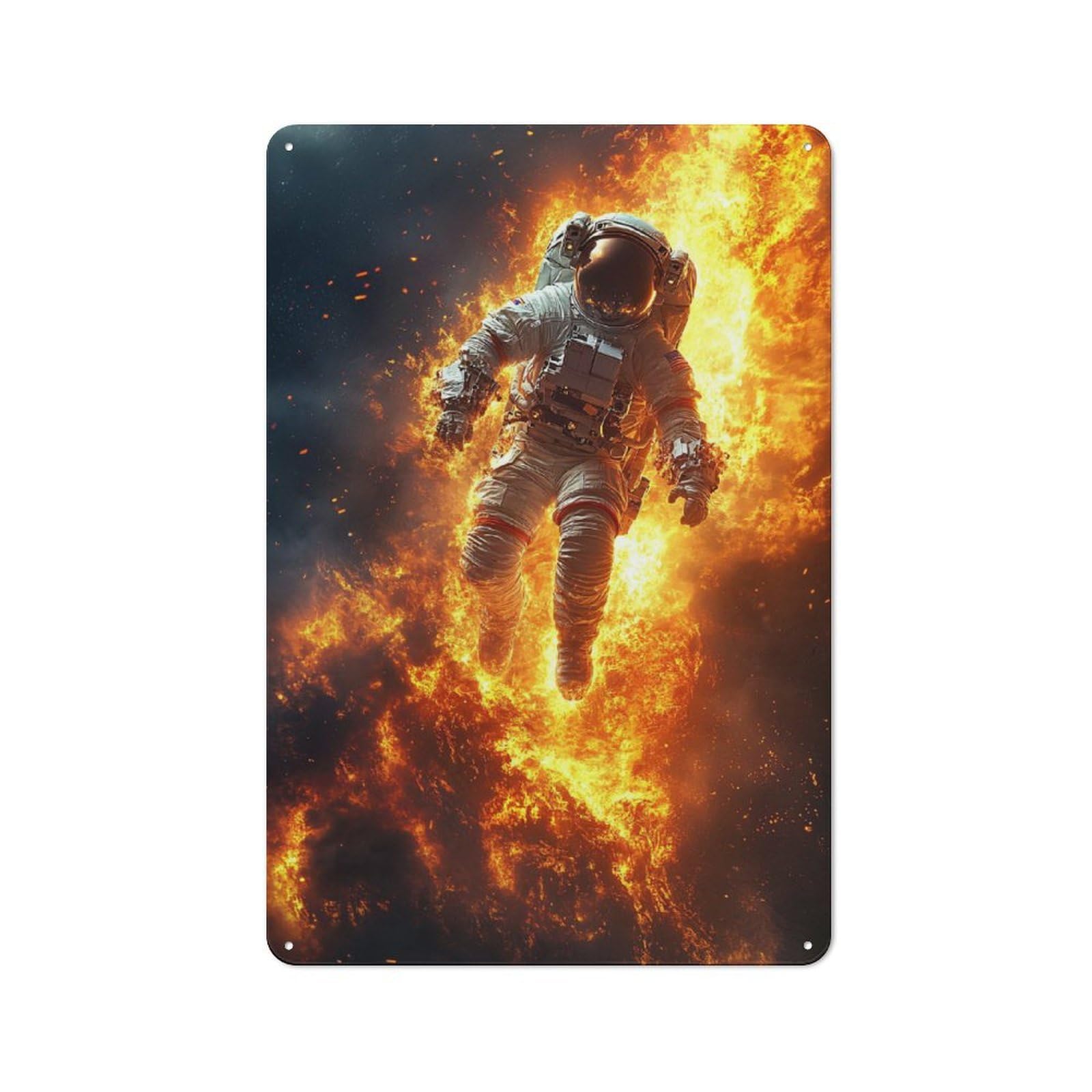 Junmoney Style-23 Astronaut Engulfed In Flames In Space Tin Sign 30X20cm For Home Bar Wall, Vintage Wall Decor, For Garage, Workshop And Man Cave Decoration