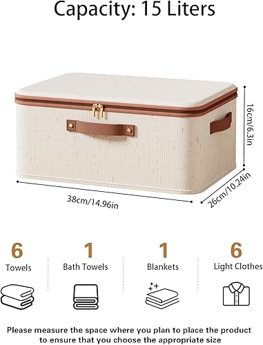 Miniatura 2 de Tuza 3 contenedores rígidos de almacenamiento con tapa con cremallera, cajas de almacenamiento de tela de lino de algodón, estantes plegables para