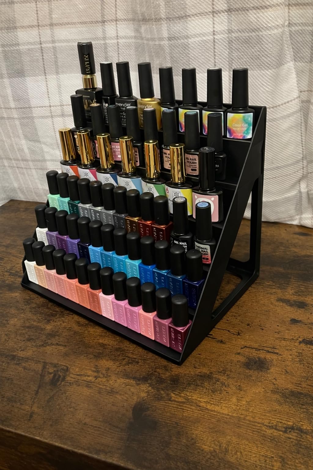 6 -Teir Nail Polish Organizer Holder, Black Tiered Display Stand for Nail Lacquer Storage (Black)-picture-18