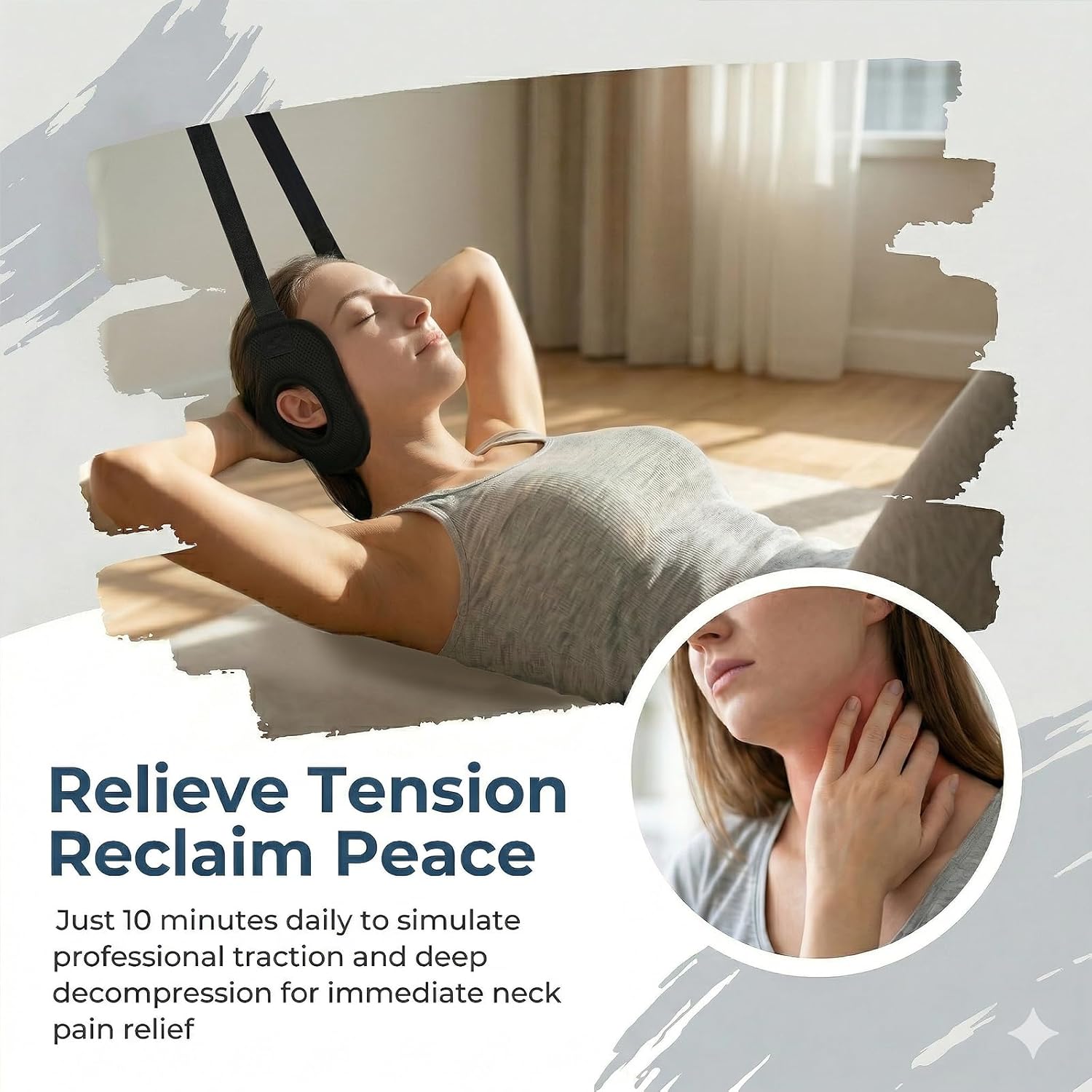 Adjustable Neck Traction Stretcher Strap for Cervical Relief, Portable Neck Decompression Device with Ear Holes & Release Buckle, Durable Cervical Traction Device for Home & Outdoor Use (Black)
