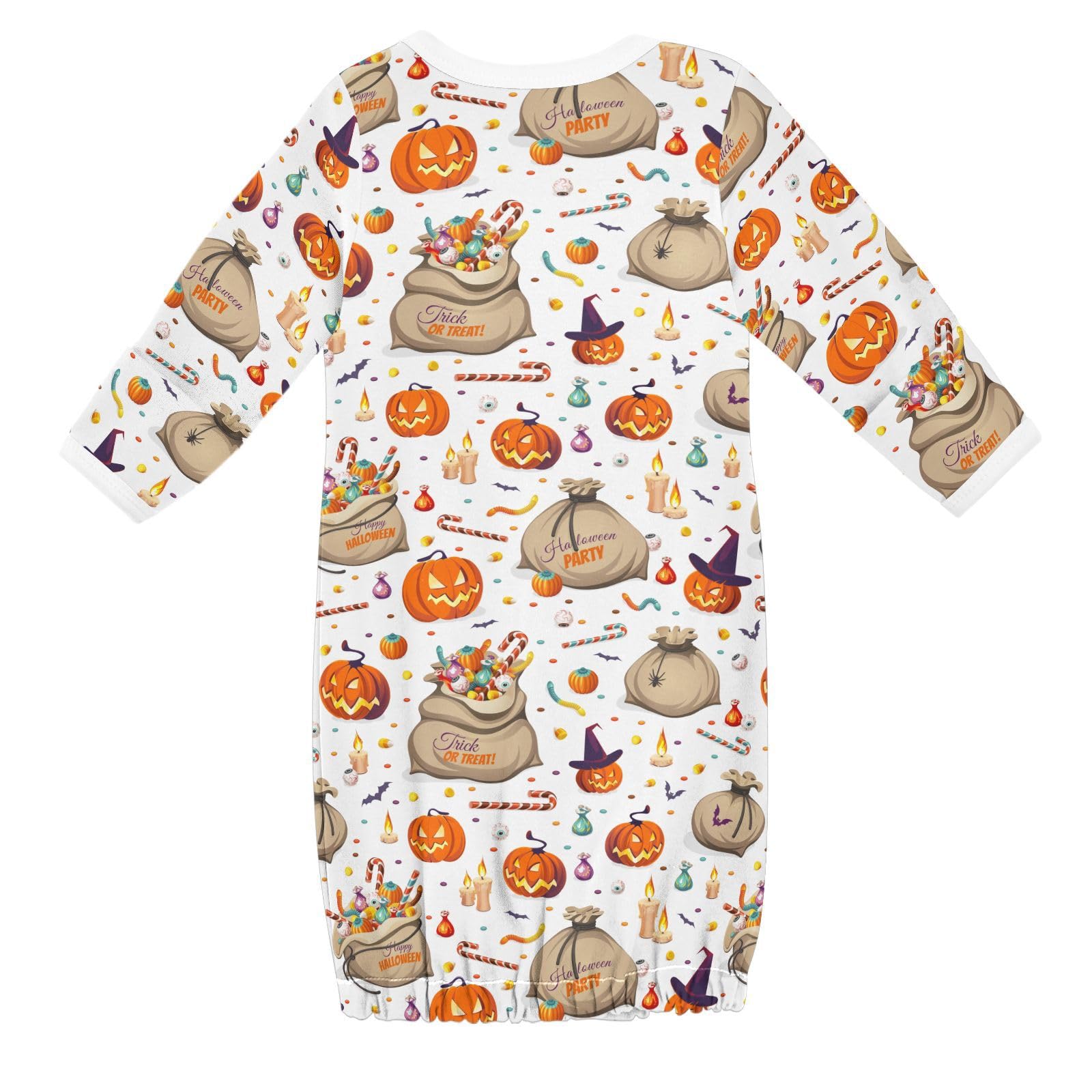WIFIU Halloween Sweets Candy Baby Girls Boys Sleeper Gown Cotton Nightgown Long Sleeve, Jack-o'lantern Baby Nightdress Sleeping Clothes for Newborn 0-3 Months Multicolor